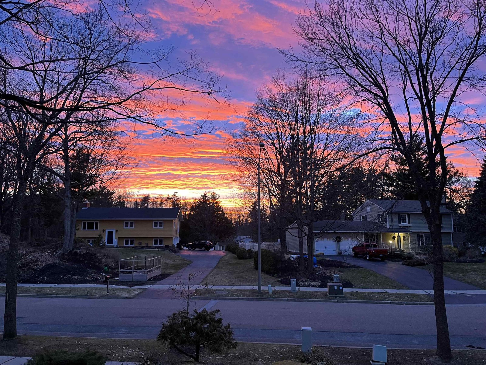 Spring sunset off the front porch
