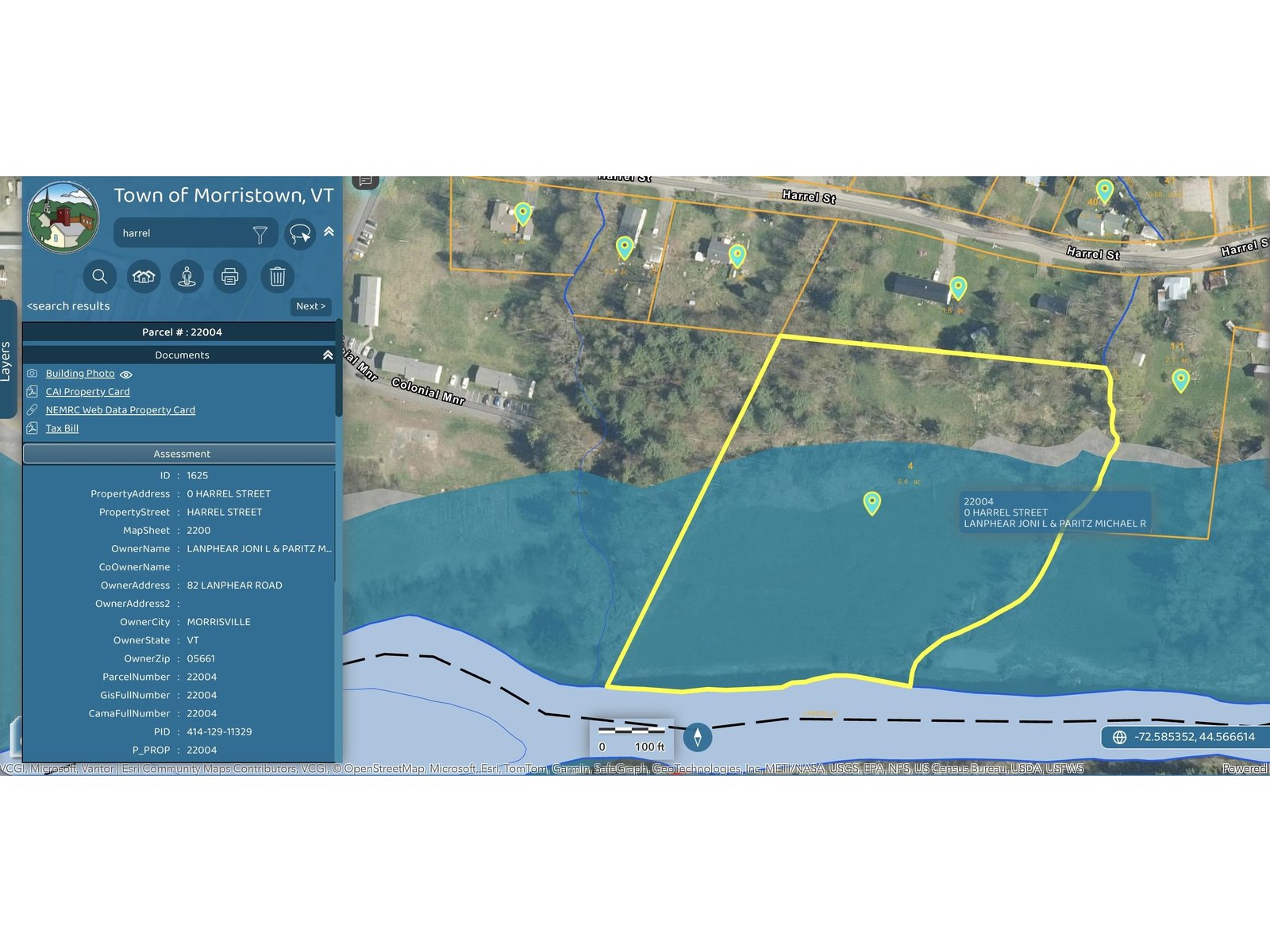 Tax Map Showing Property with Flood Zone Layer On
