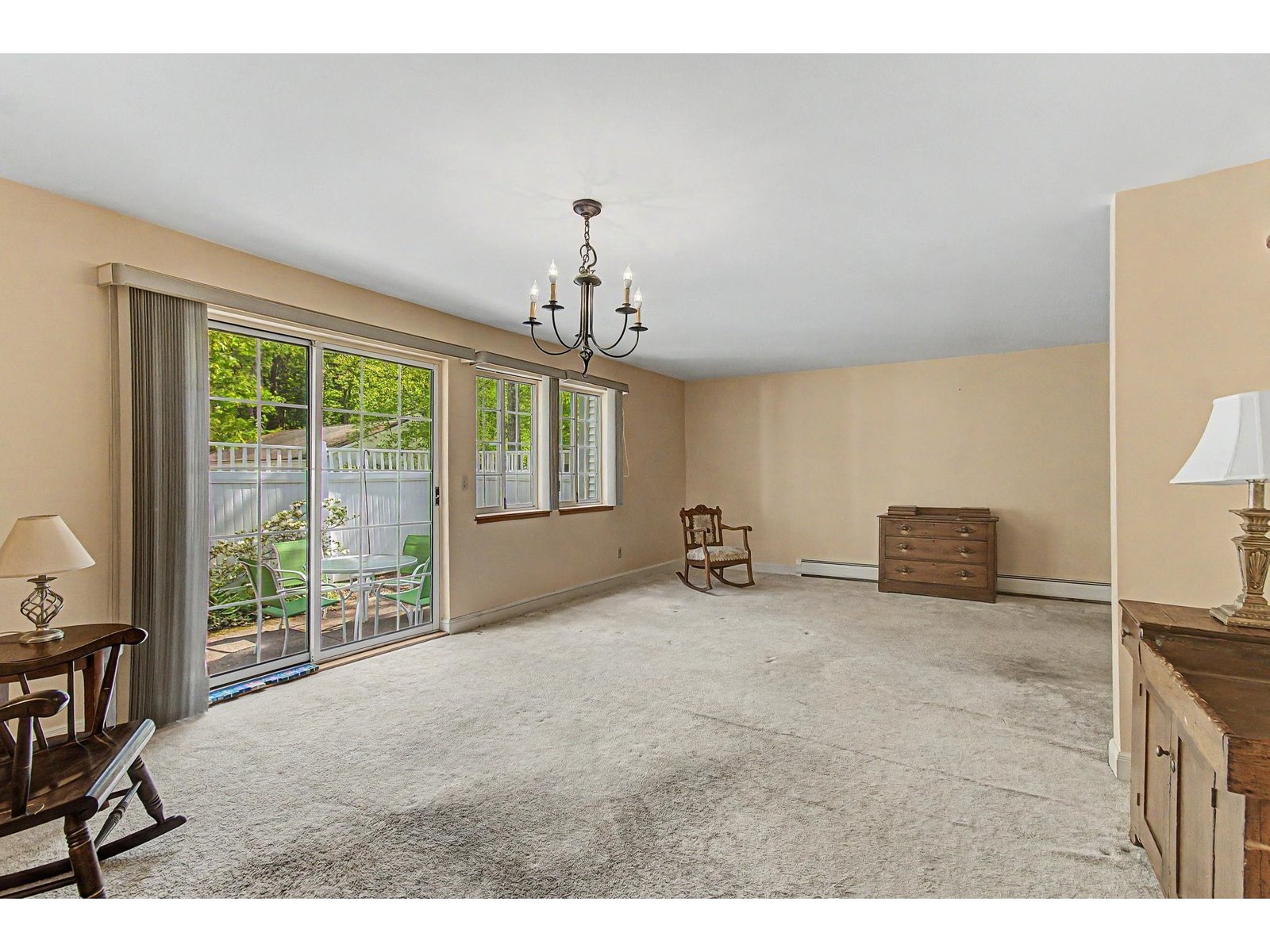 Perspective of the living/ dining areas of the main level.