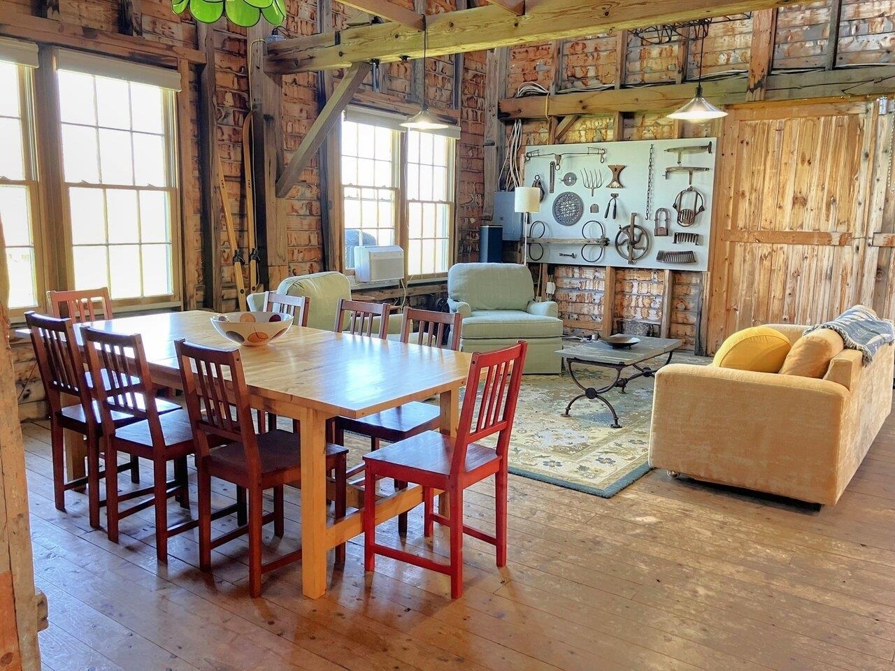 Rustic open living/dining room