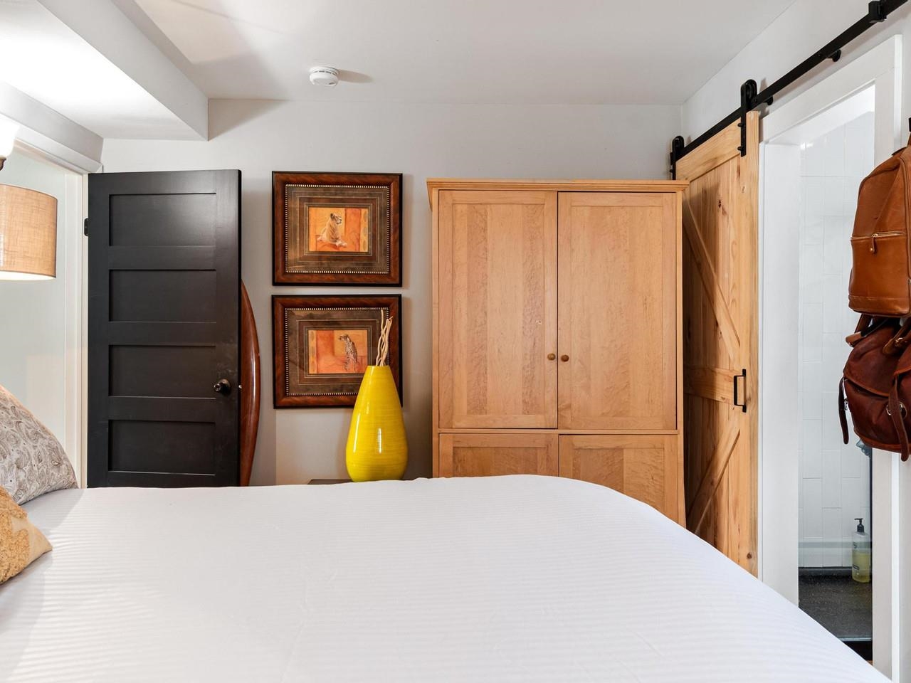 Barn door to bathroom