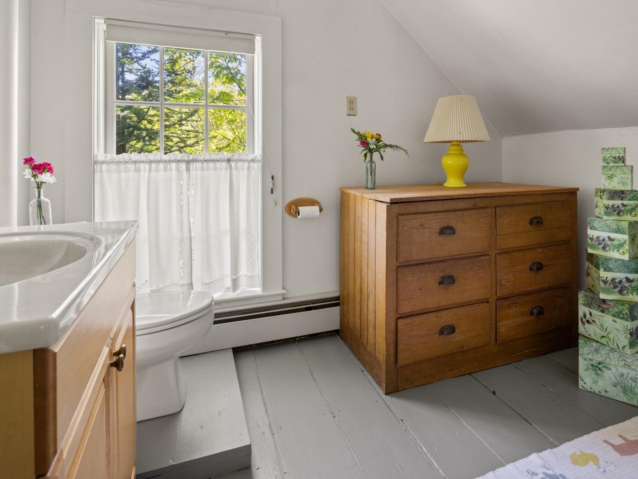 Bathroom with wood vanity