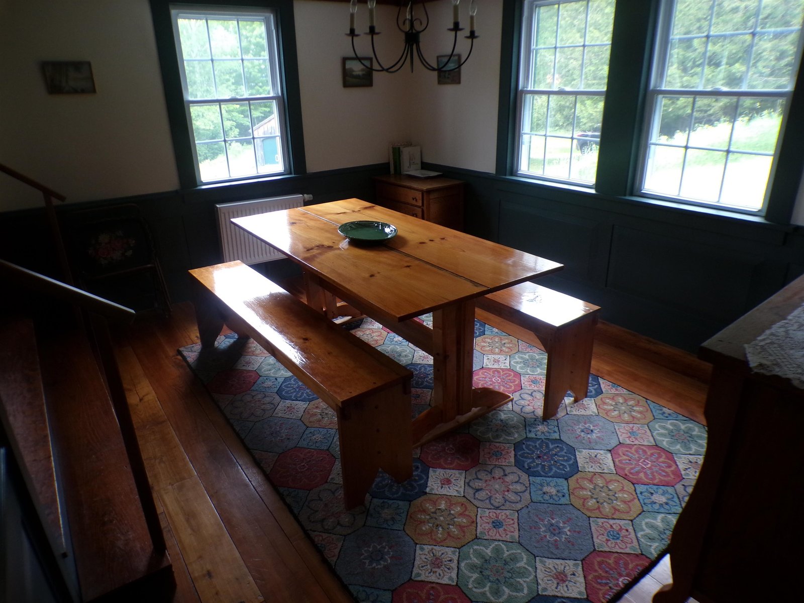 sunkien dining room with Cherry floor