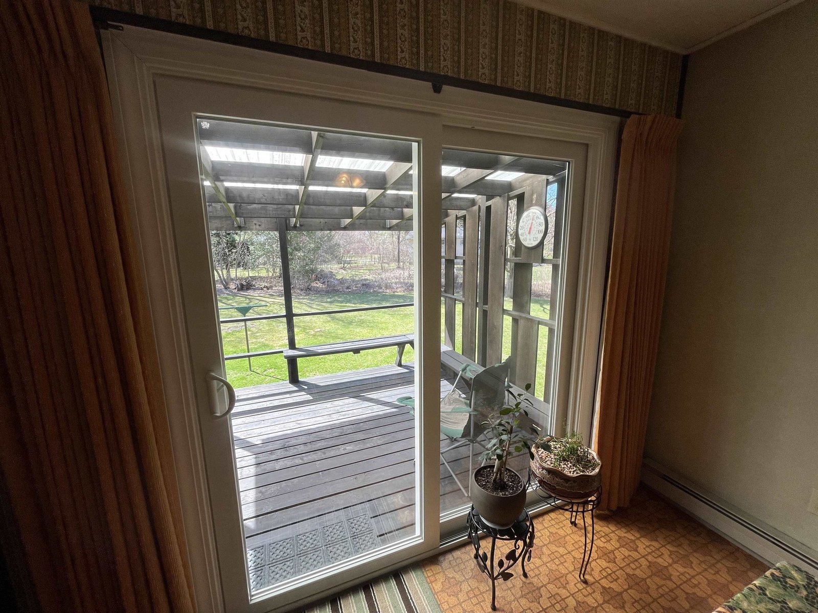 New Vinly siding glass door to deck