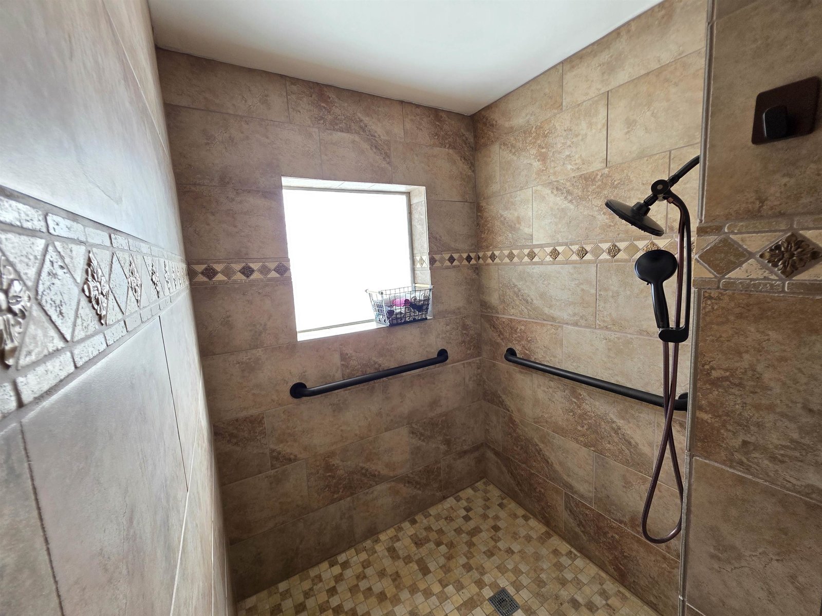 Custom walk in shower in primary