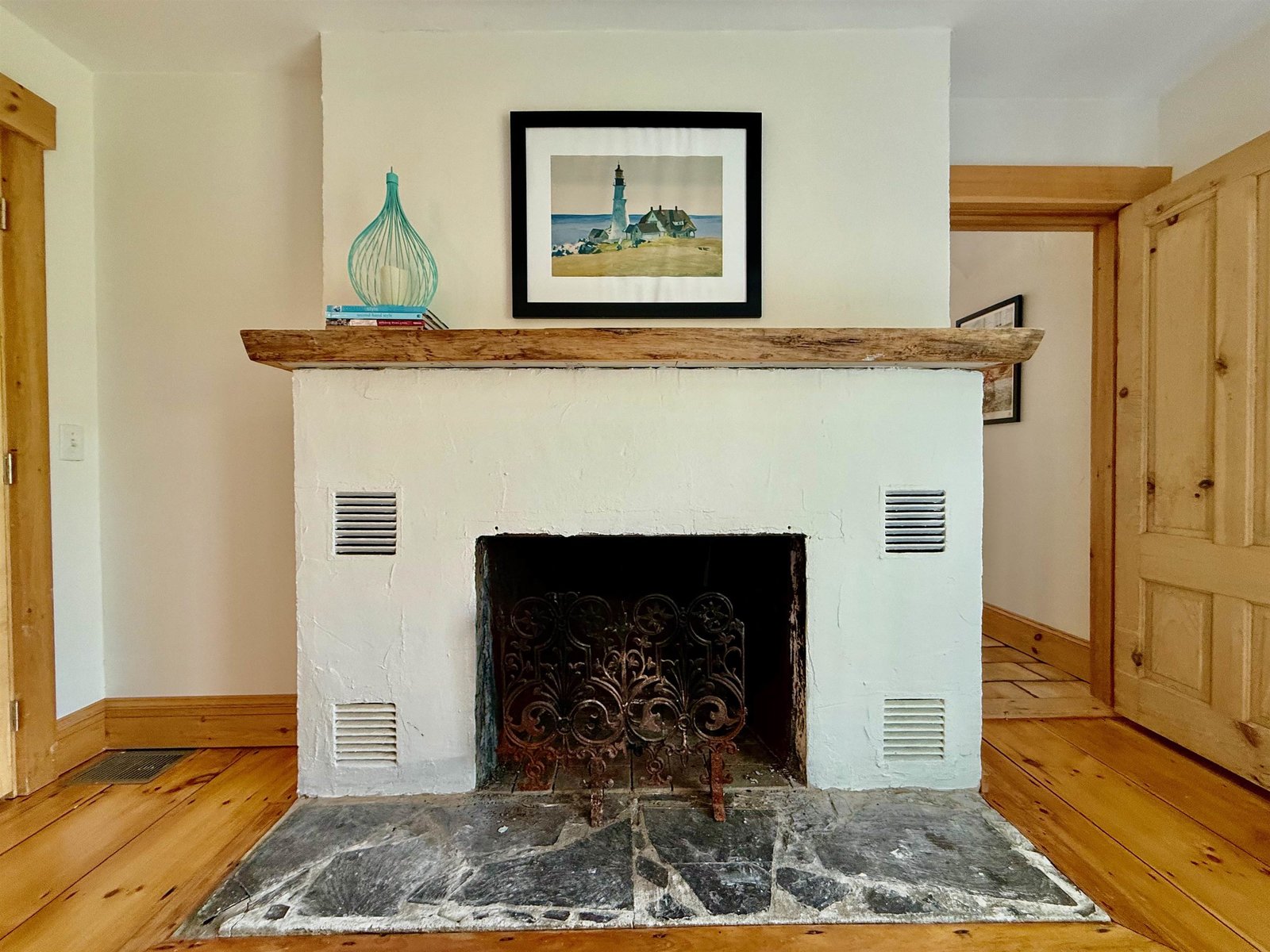 Guest house lower level bedroom fireplace