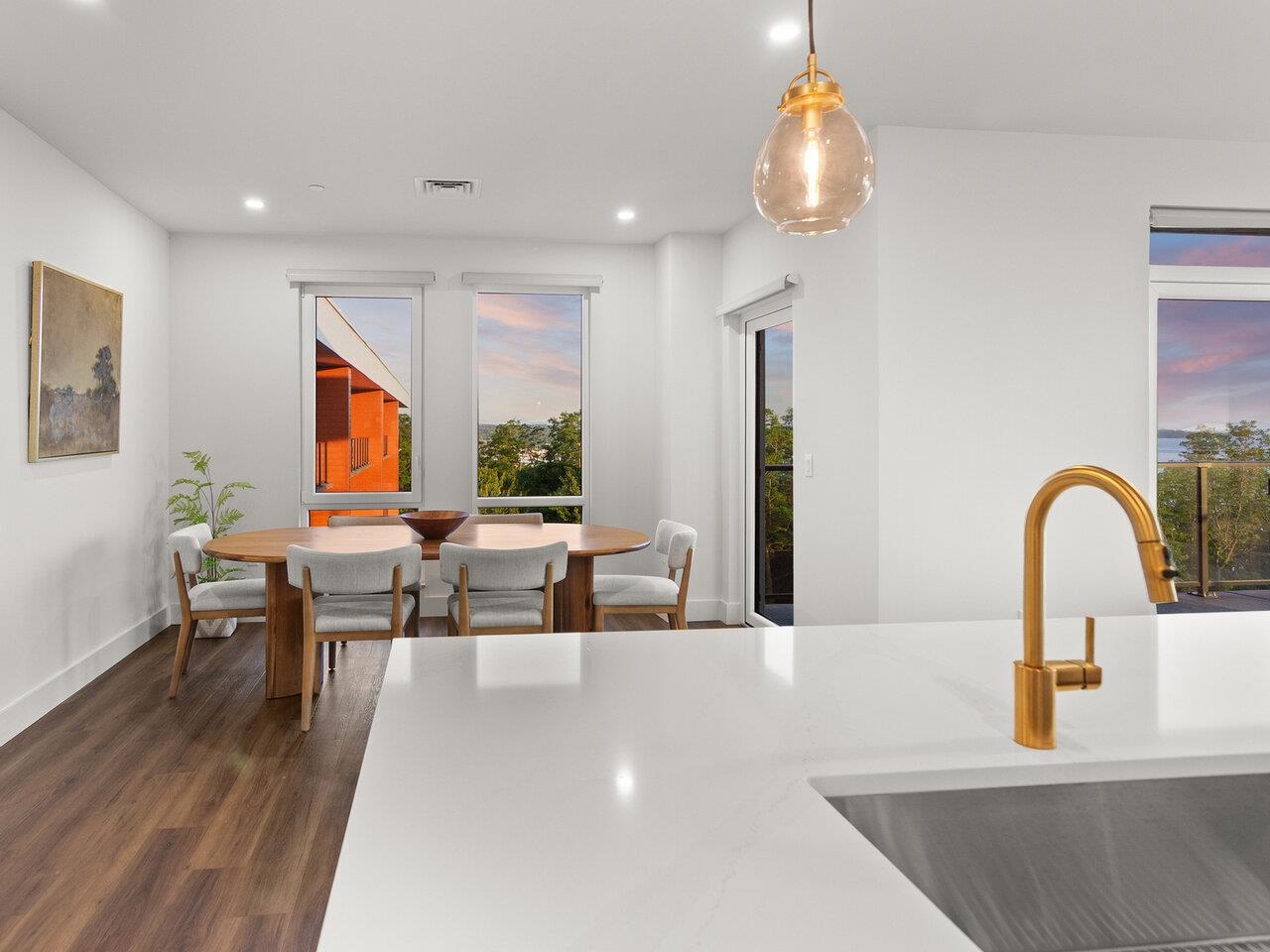 Kitchen flows to dining area
