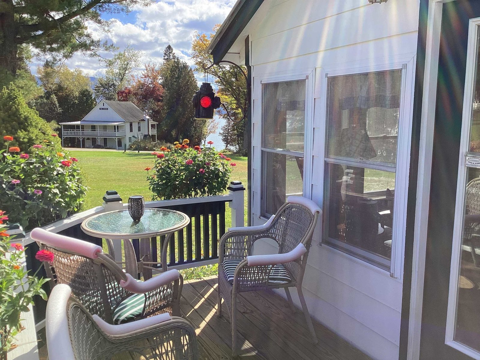 The porch at the house with a view of the lake