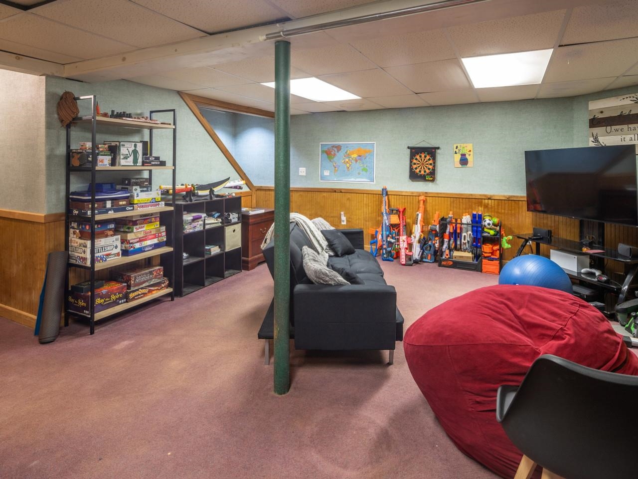 Finished basement game space