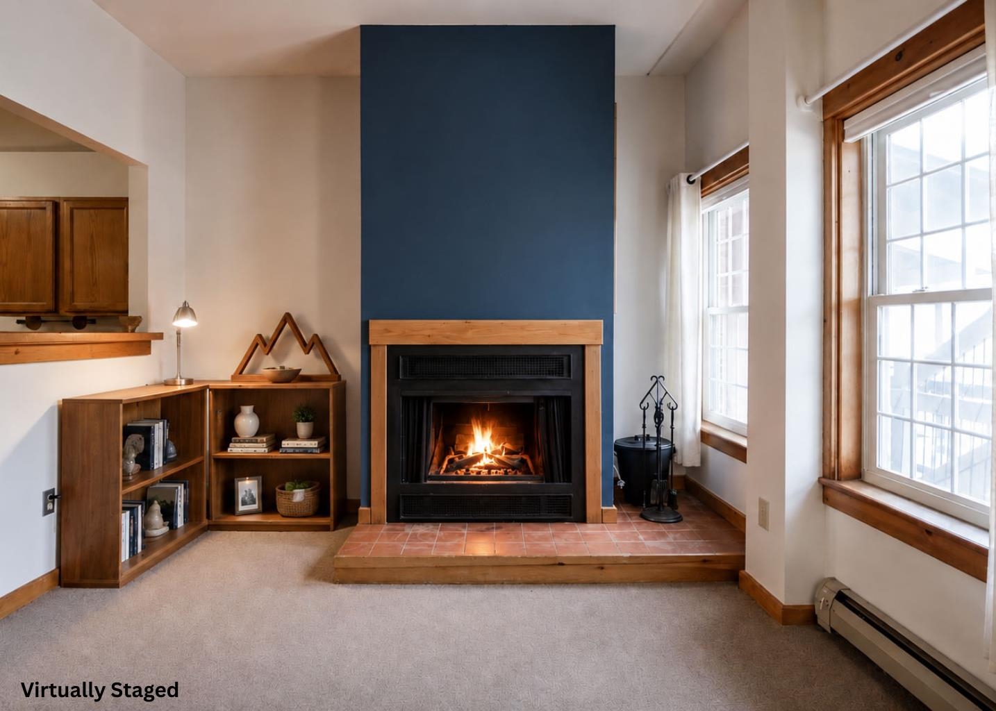 Wood burning fireplace