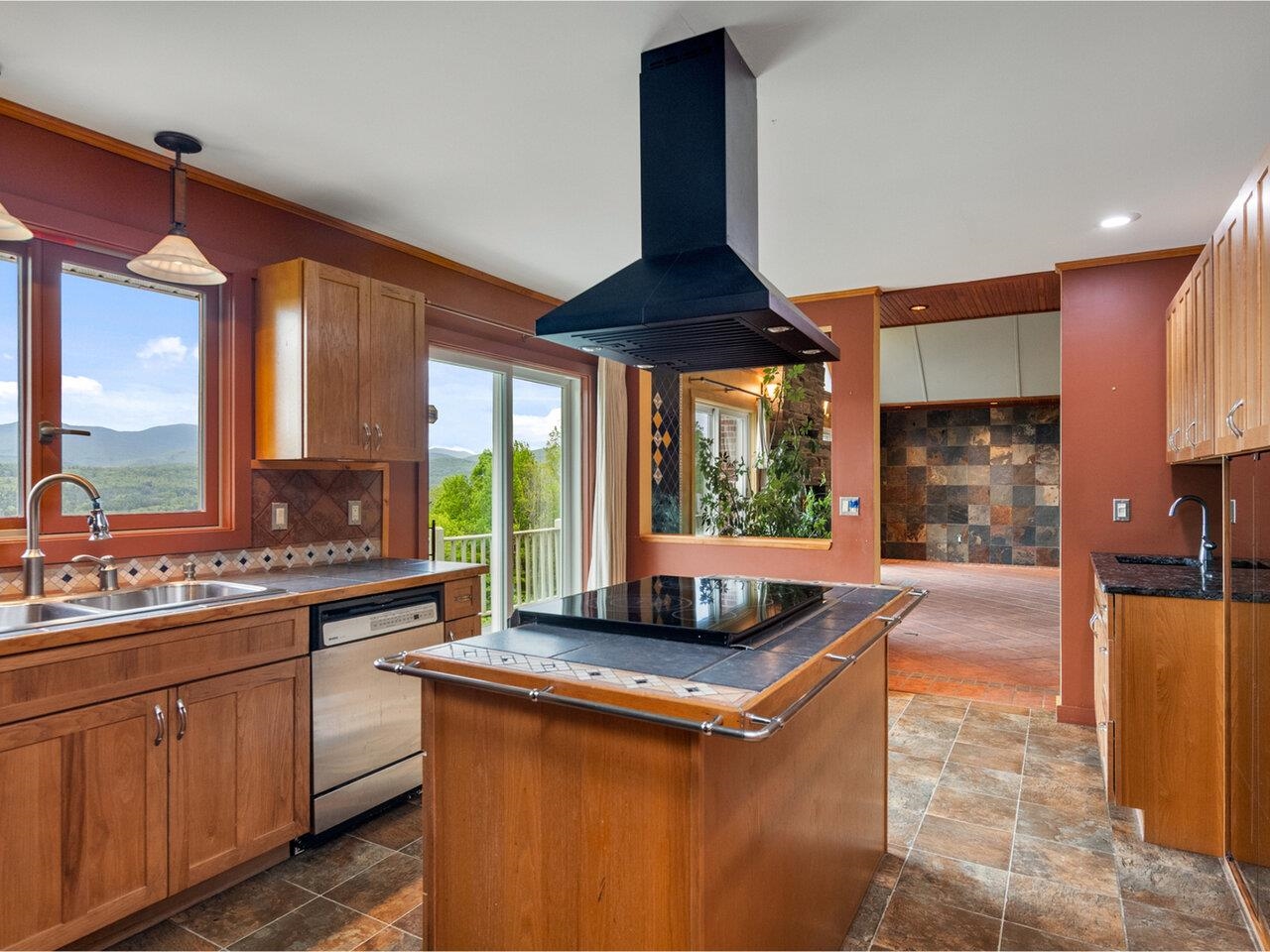 Kitchen with mountain views