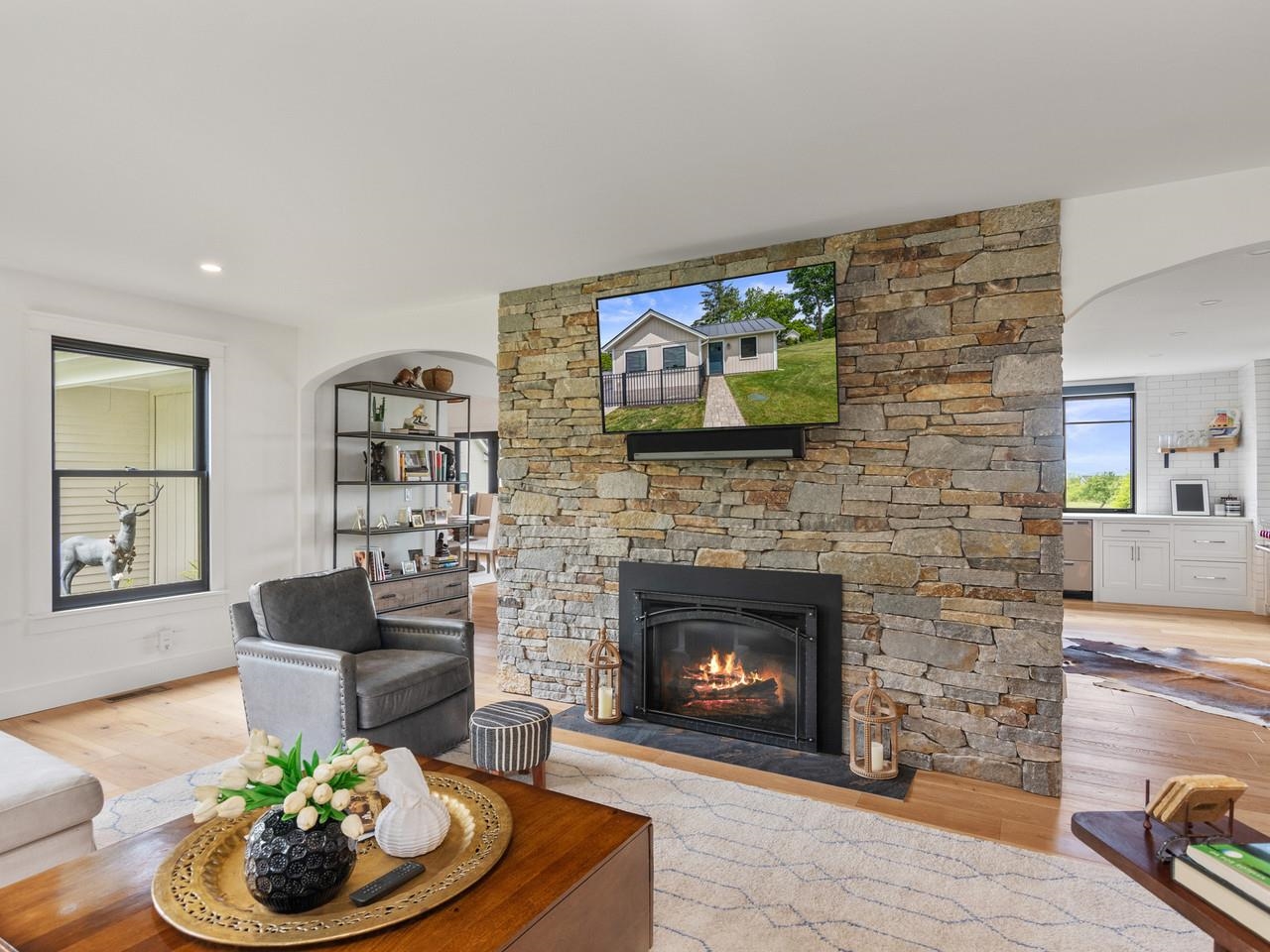 Stone surround fireplace