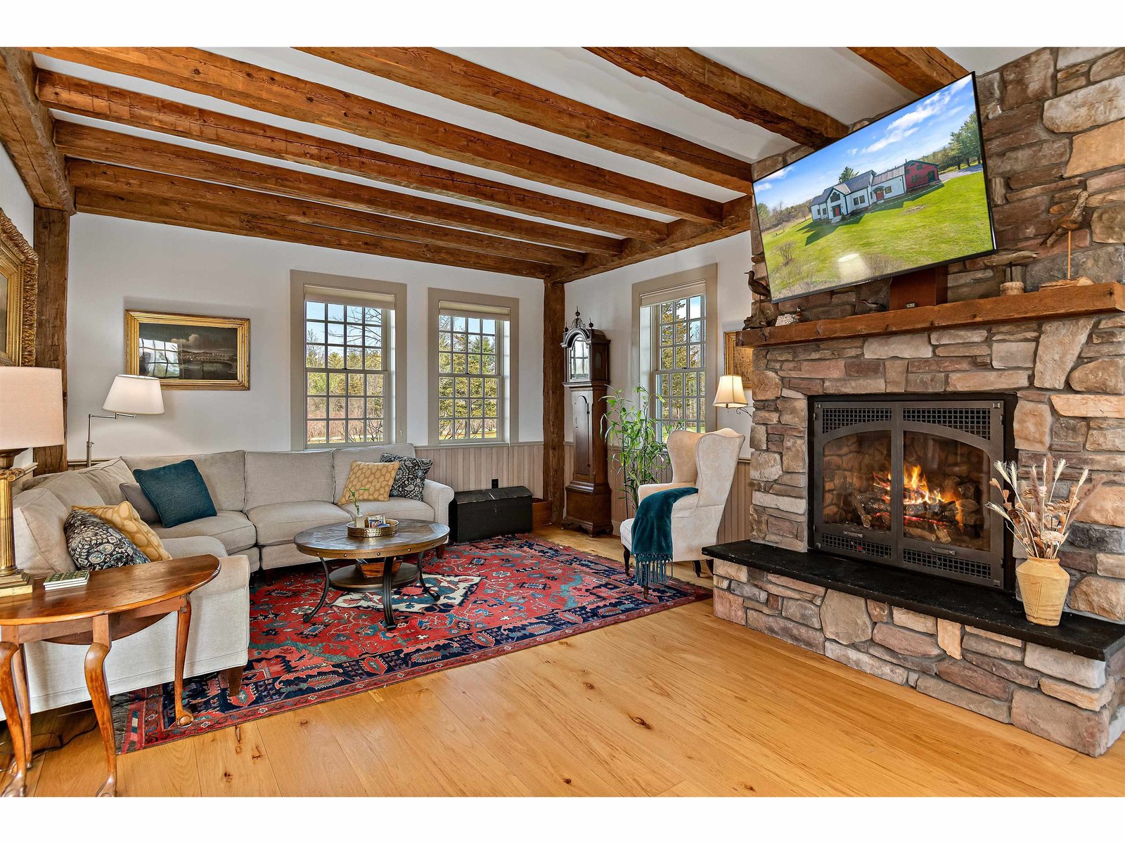 Gas Fireplace with Stone Hearth