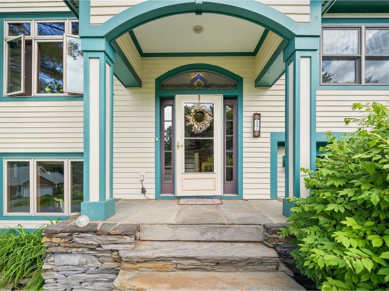 Welcoming slate masonry entry
