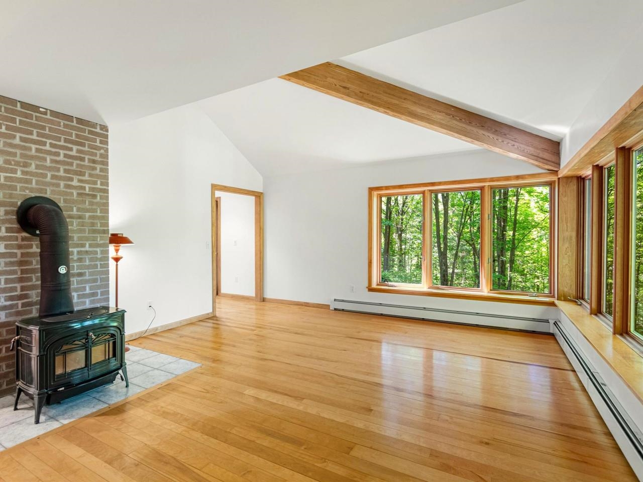 Living room framed by windows