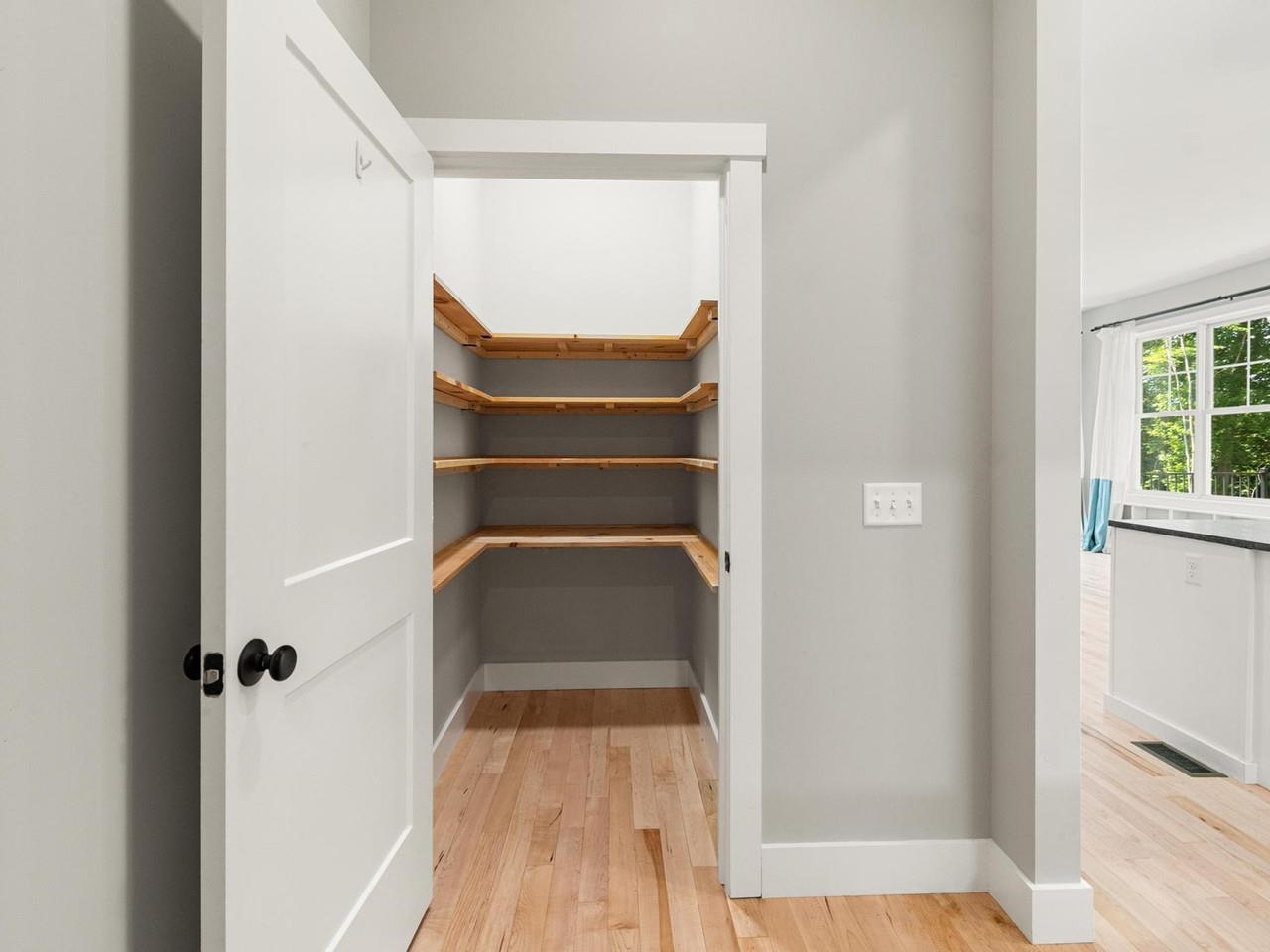 Pantry with wood shelves