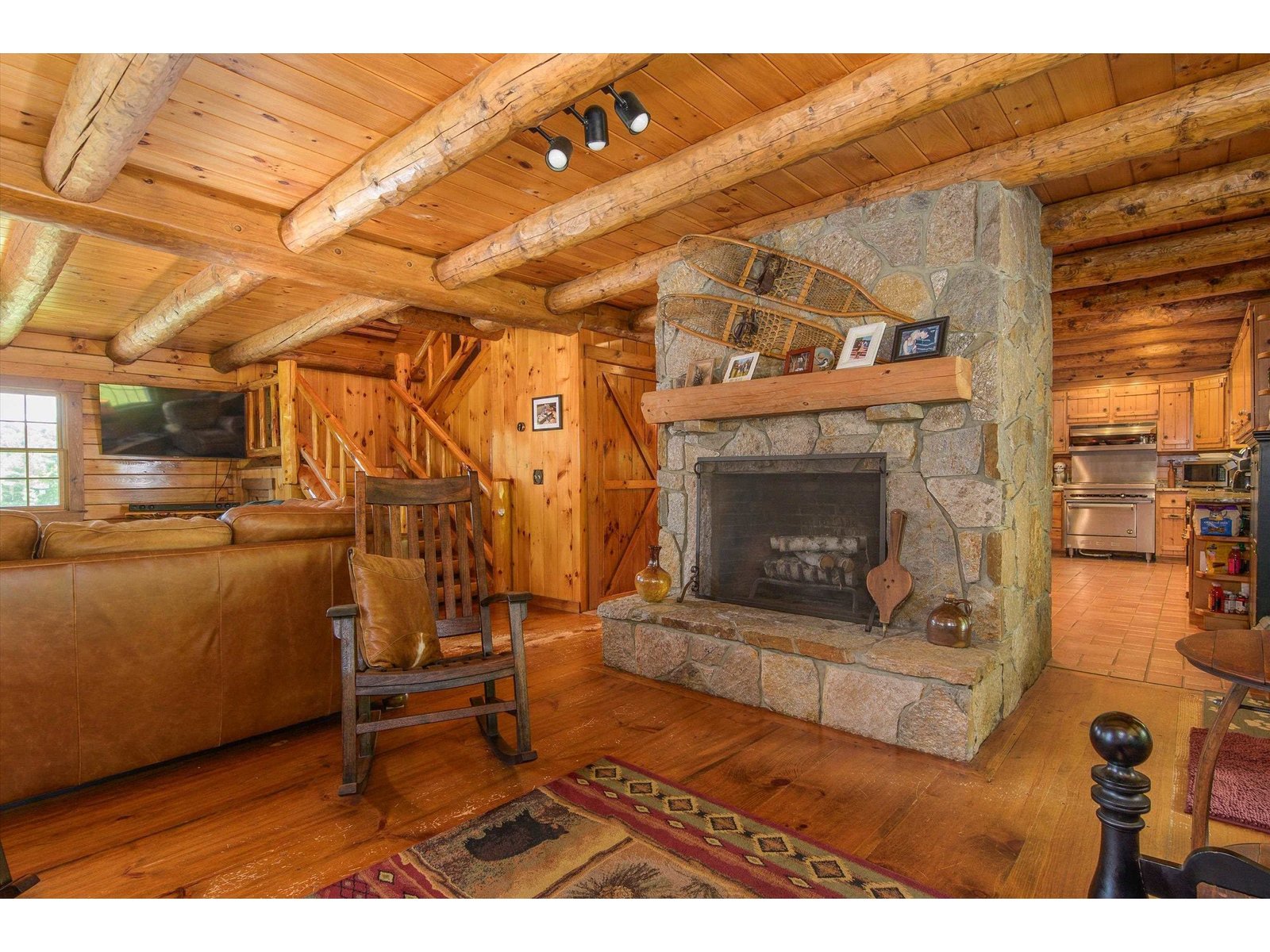 with wood burning fireplace...