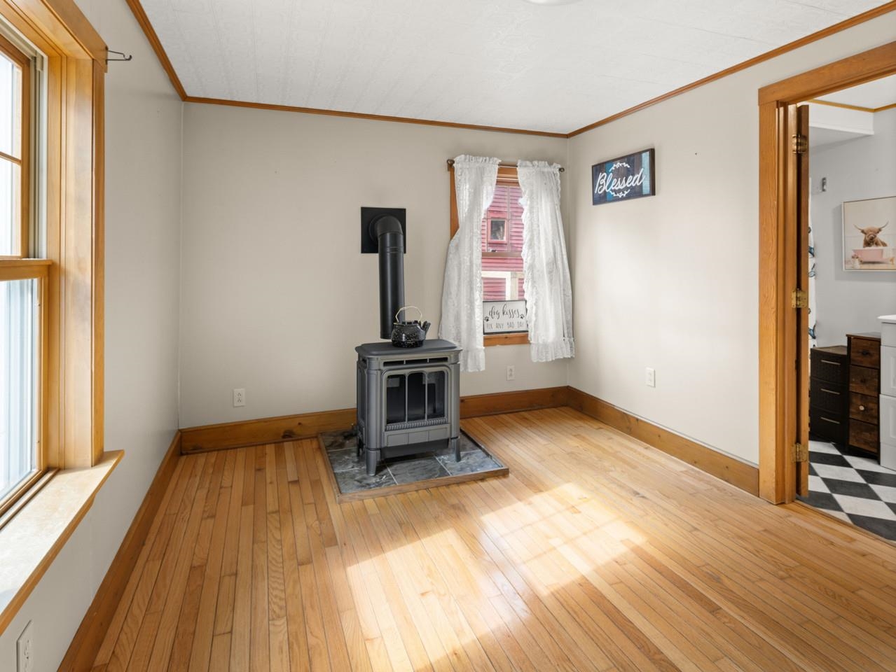 Den with new Gas Heat Stove