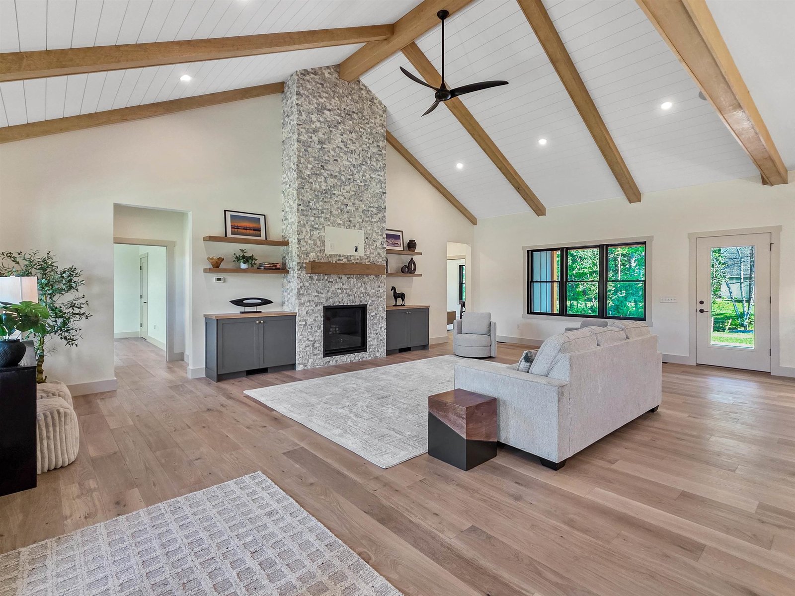 Floor to Ceiling Stone Gas Fireplace