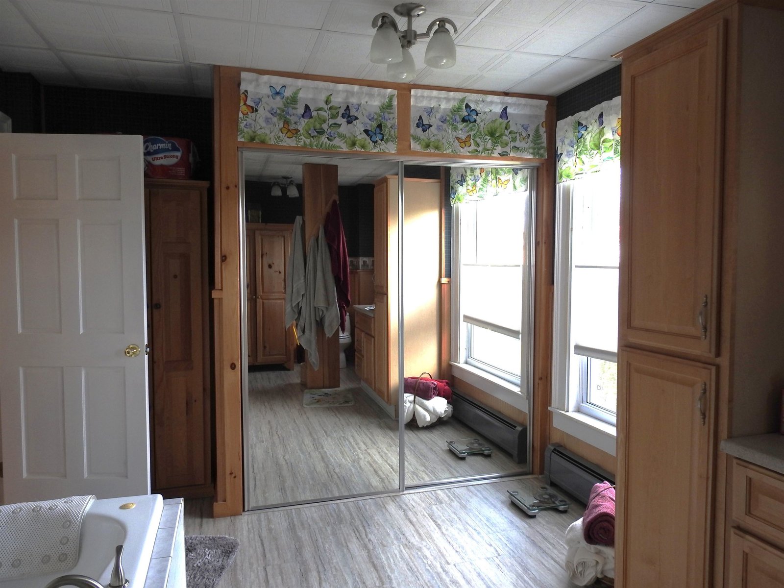 Mirrored closets in 1st floor bathroom