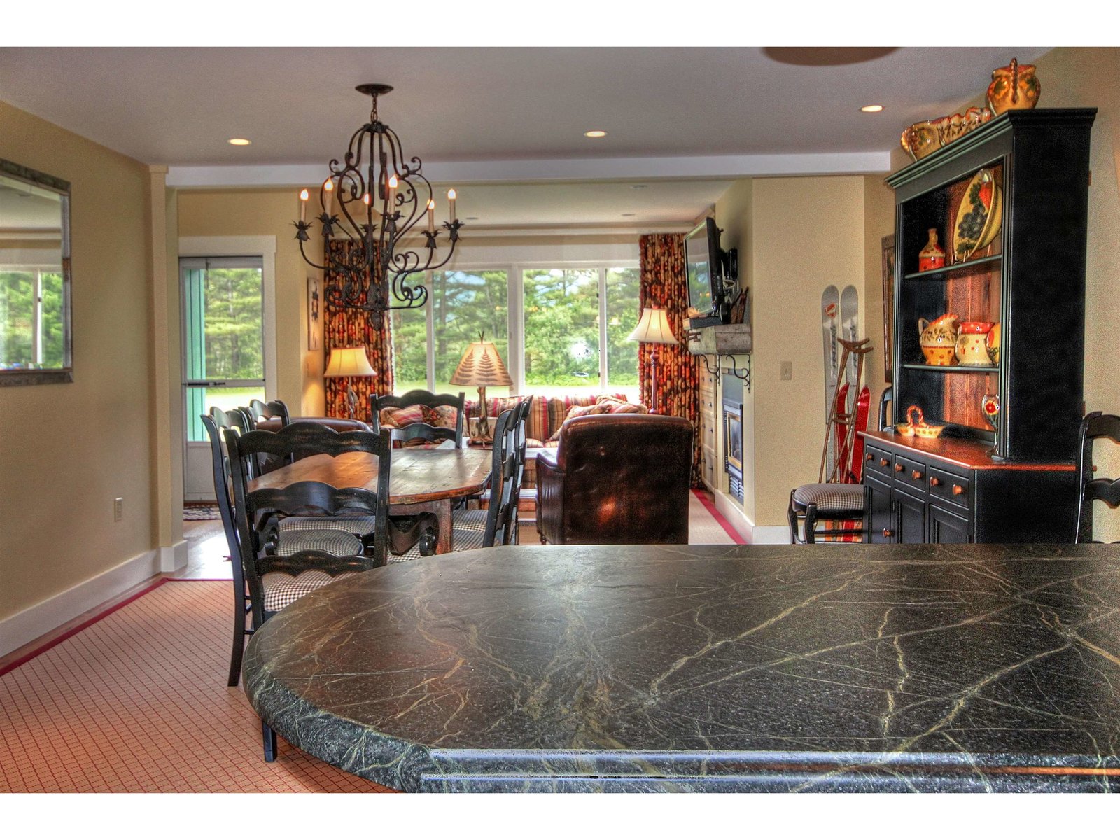 Kitchen towards dining and living area