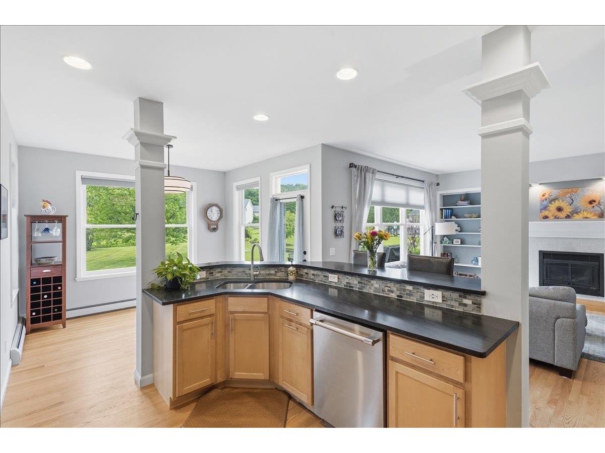 Bright and open kitchen flows to dinette and family room