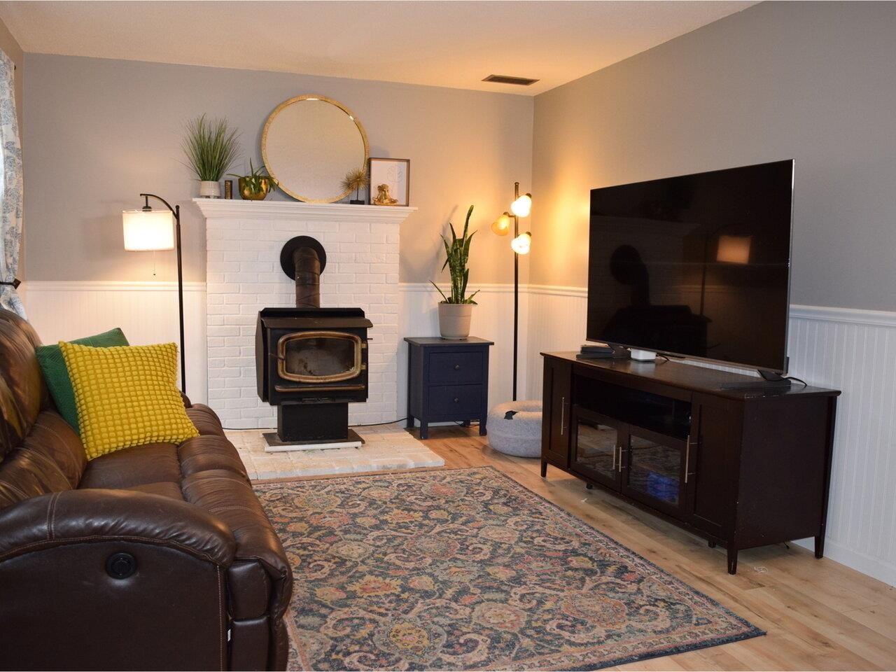 Living room with woodstove