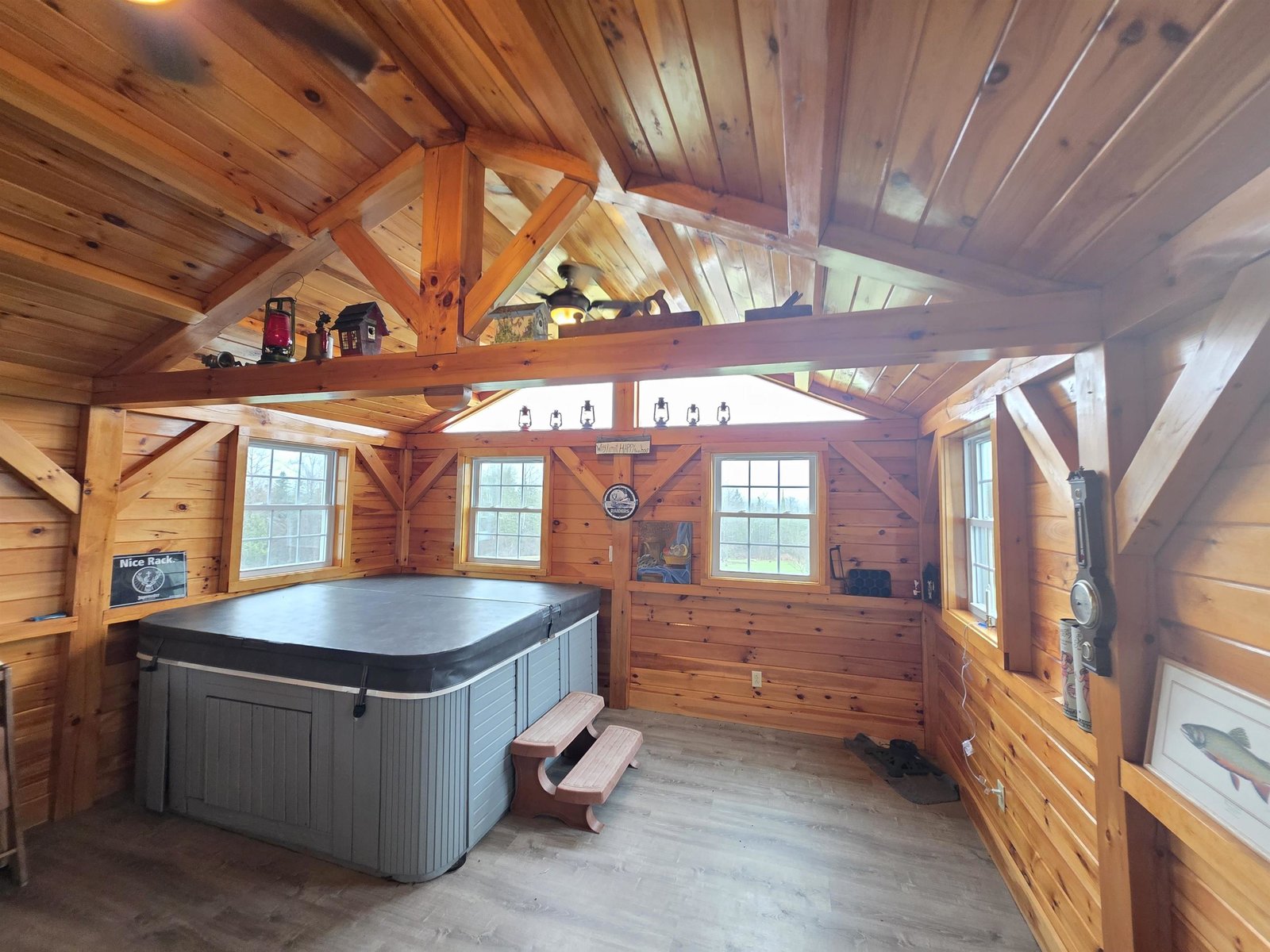 Awesome timber framed sunroom/hot tub room off from dining room