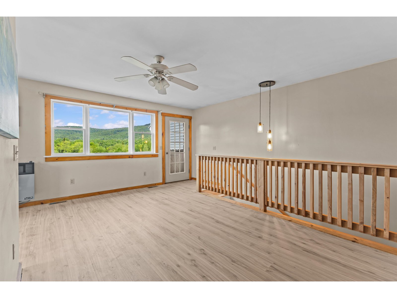Open living and dining areas.