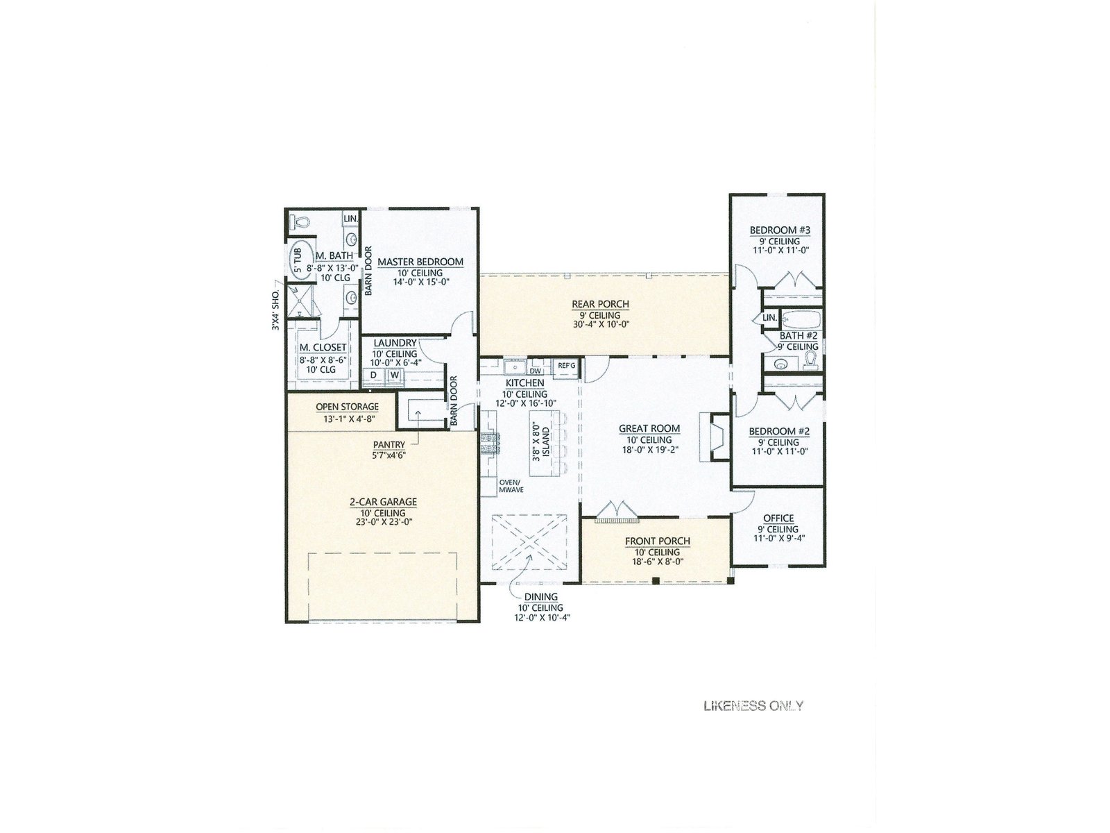 3 bedrooms and office on 1st floor.