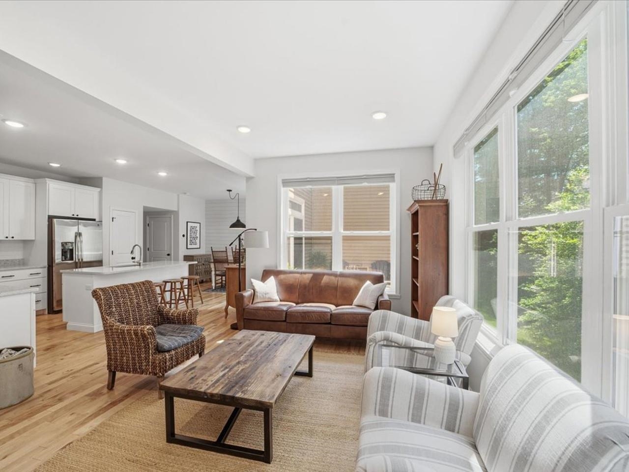 Living room flows to kitchen