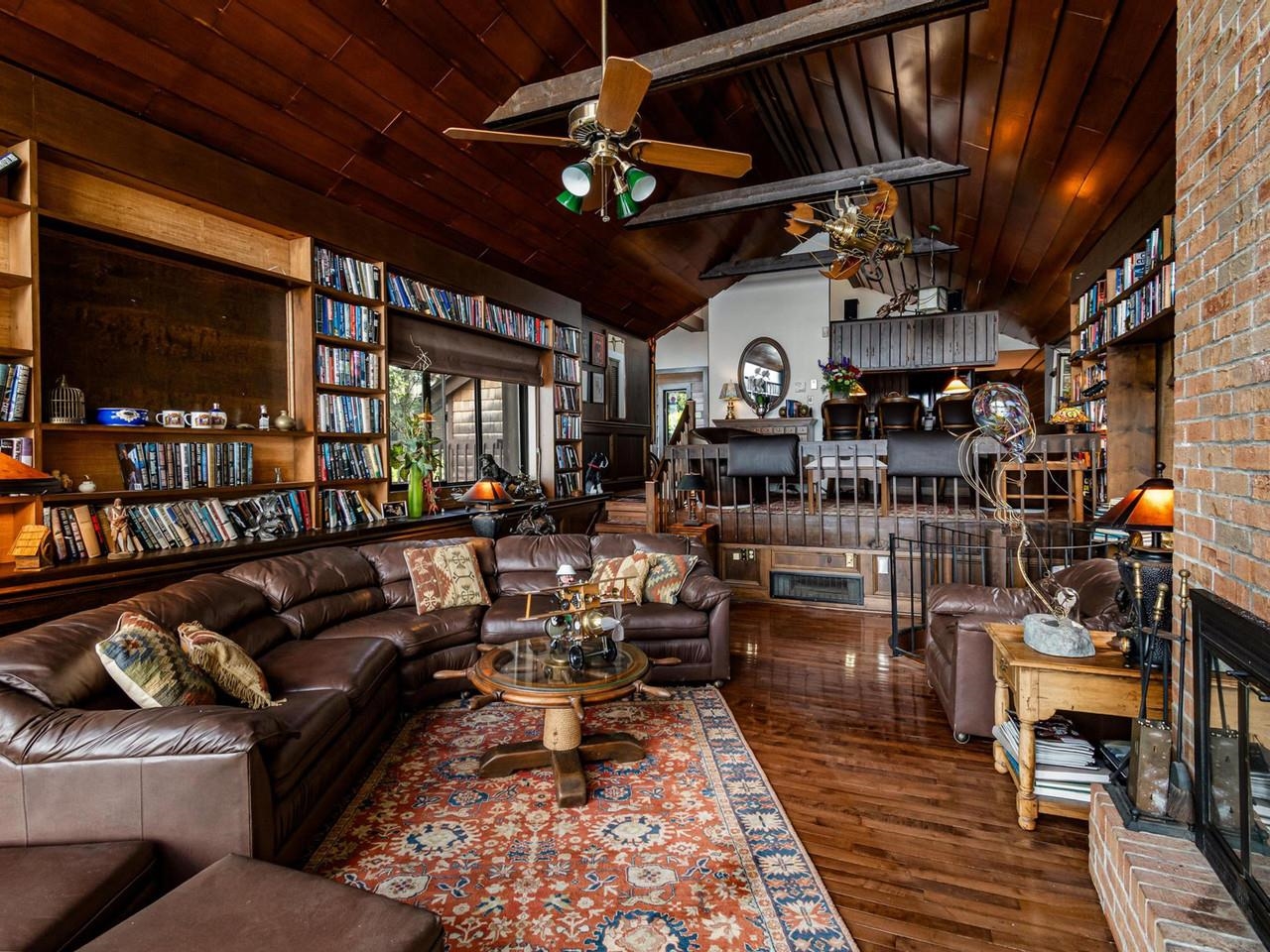 Living Room with Wood Ceiling