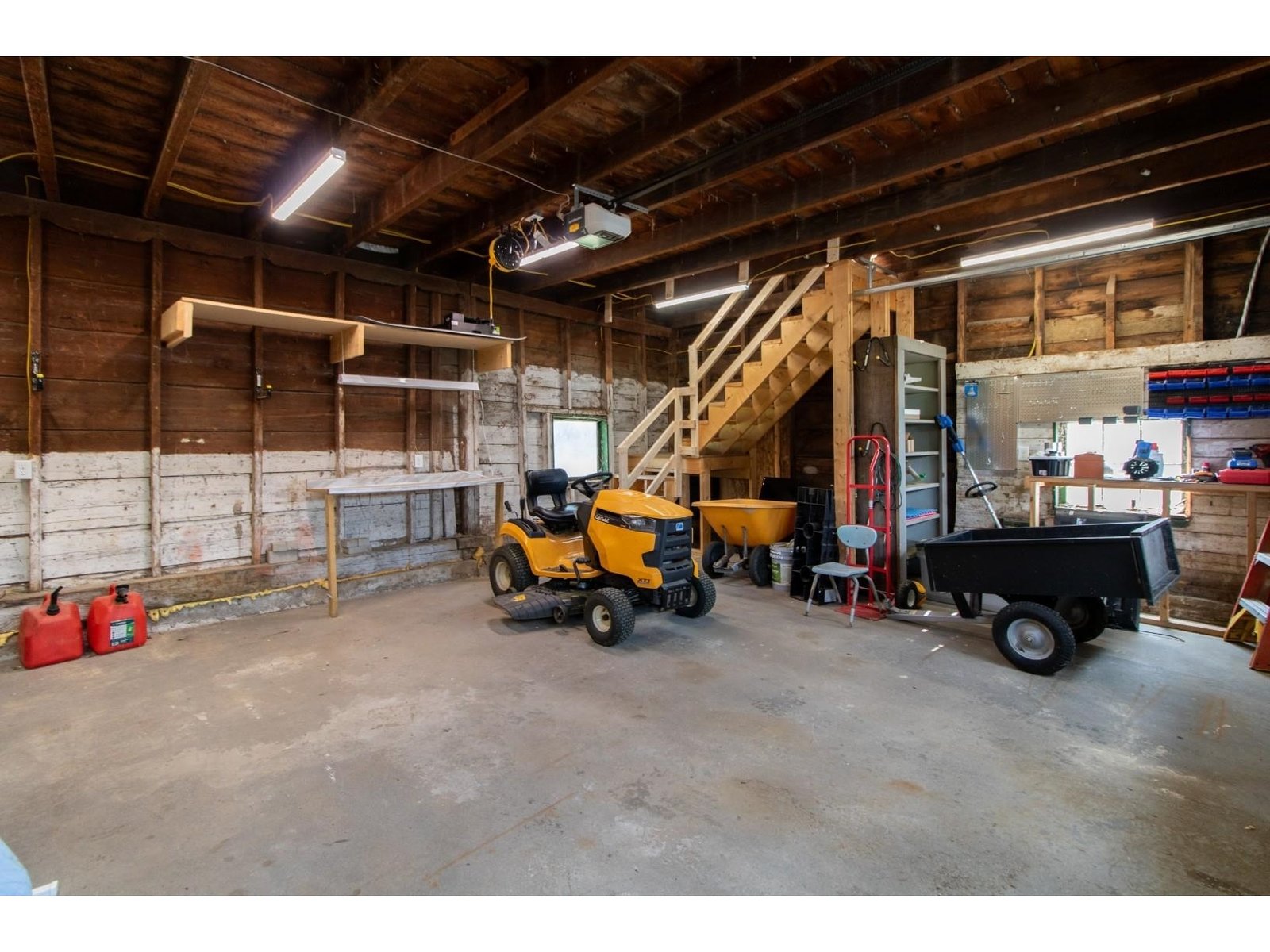 New concrete, stairs, 16' door