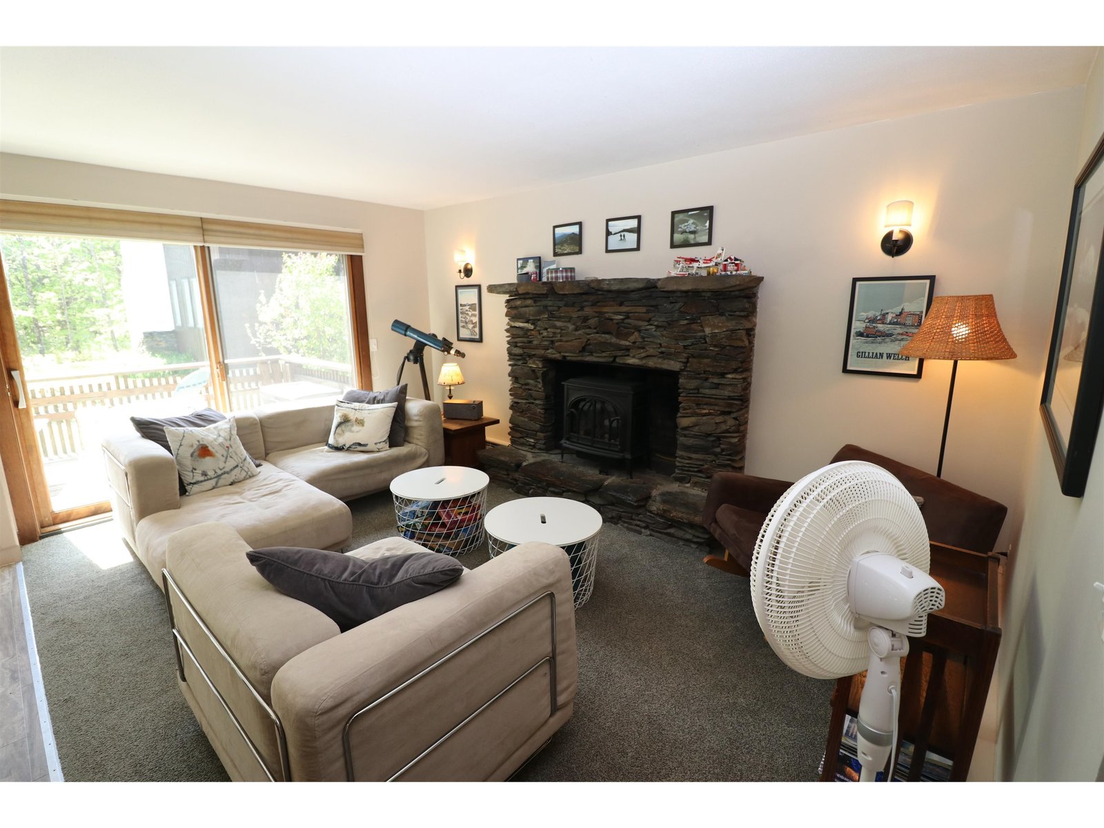 Living Room with Stone Hearth