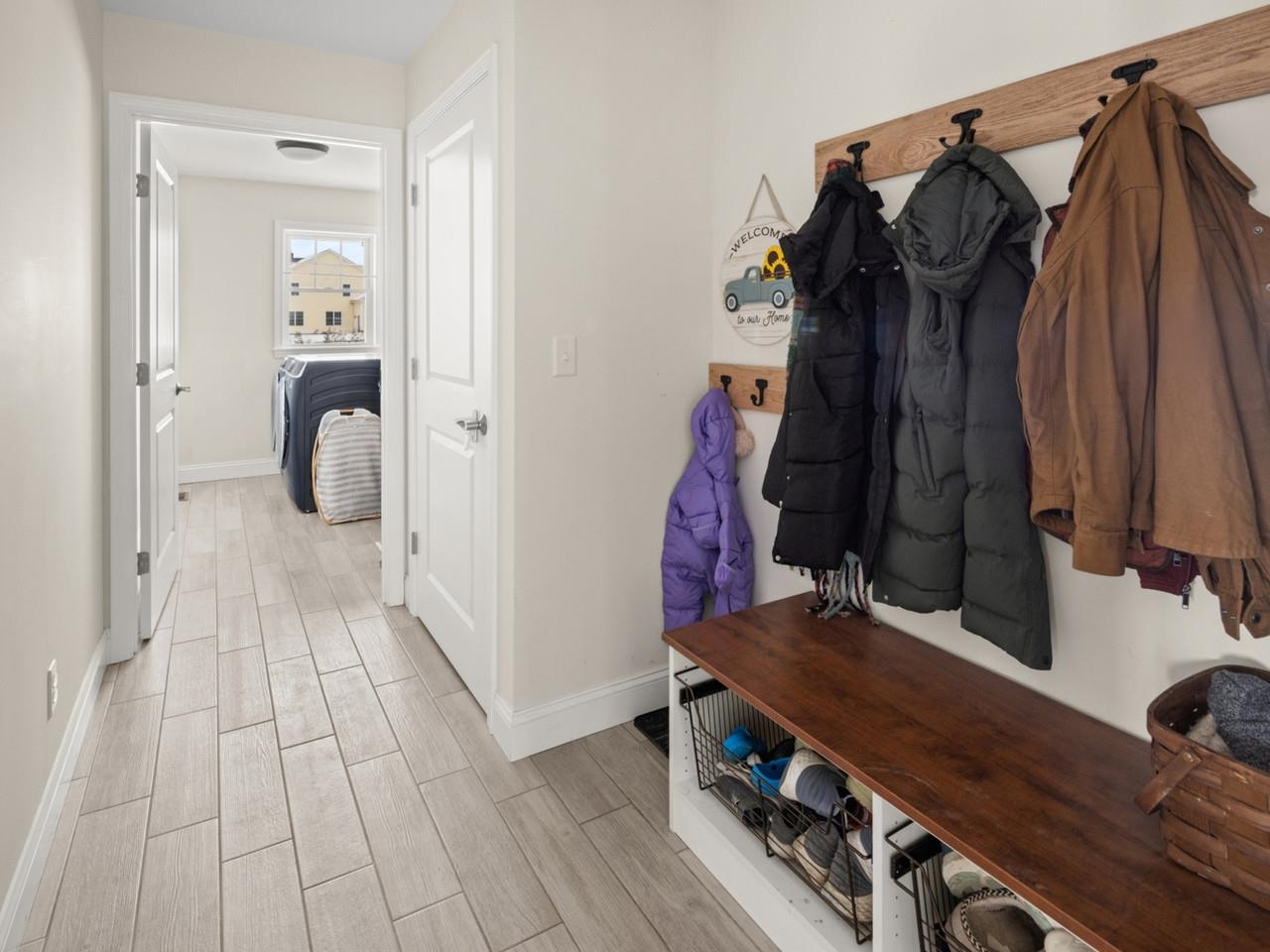 Hallway with coat rack & bench