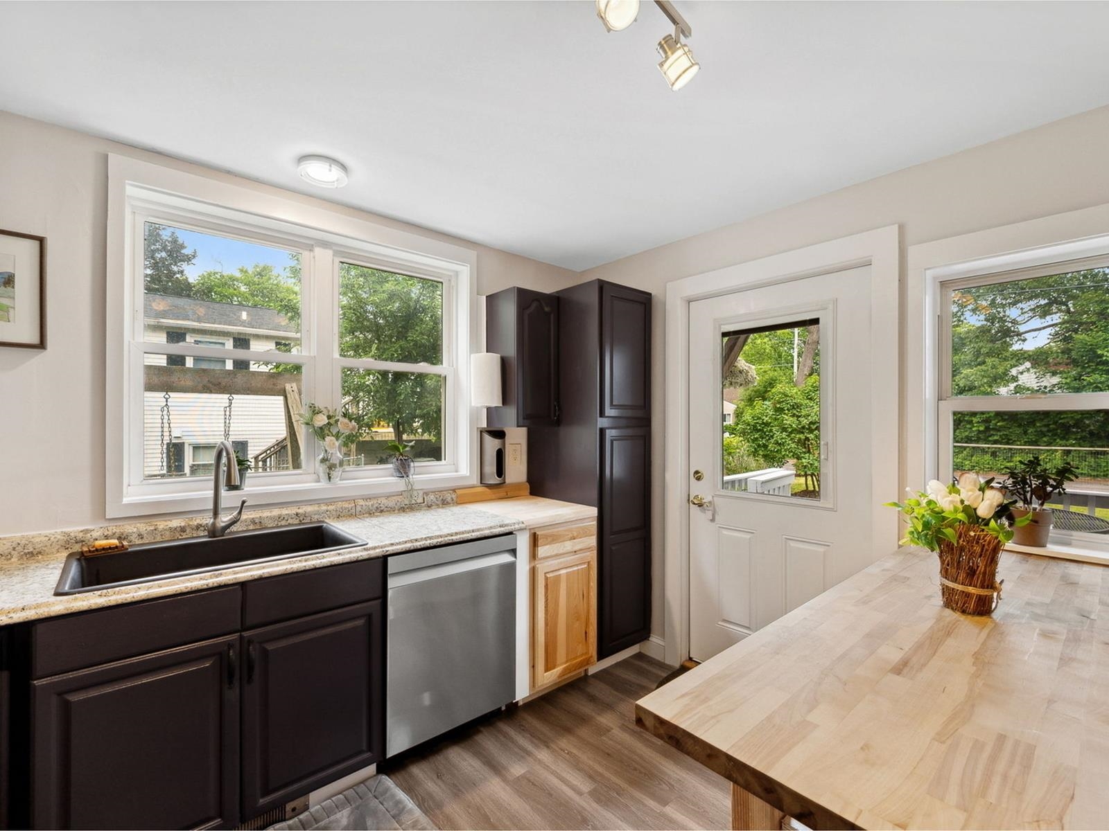 Kitchen leads to deck