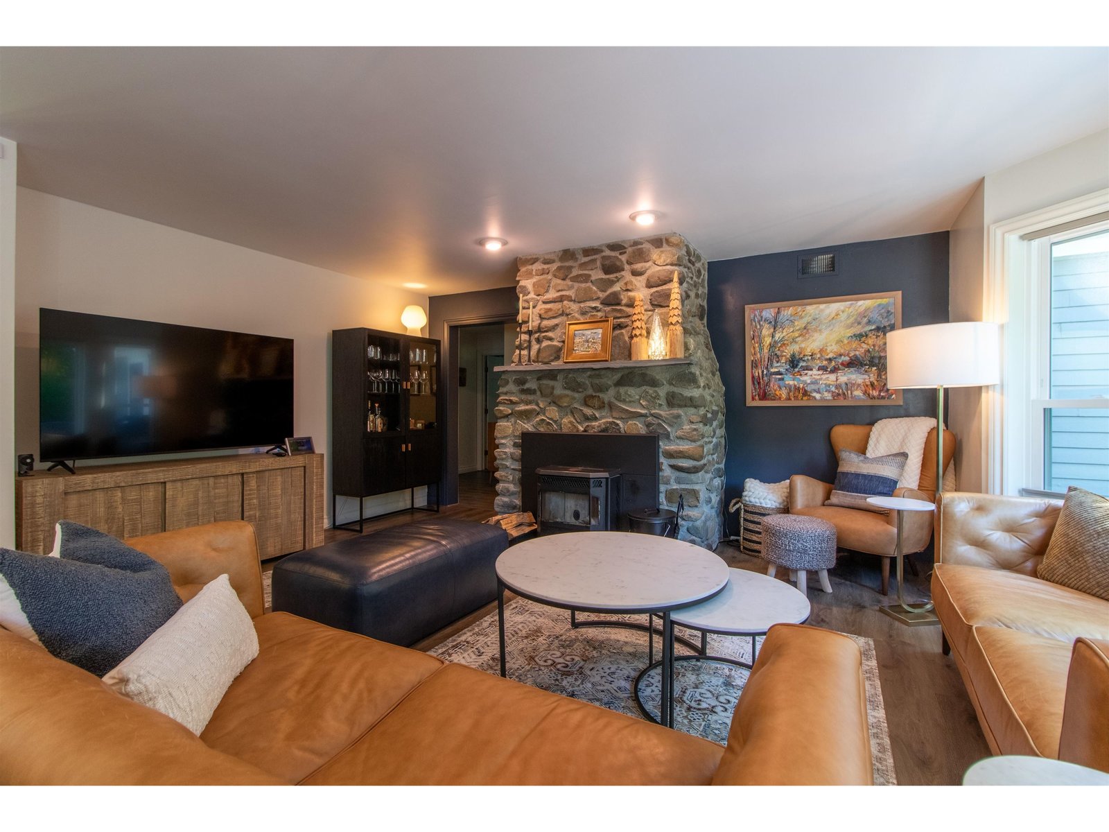 Pellet stove in the living room fireplace