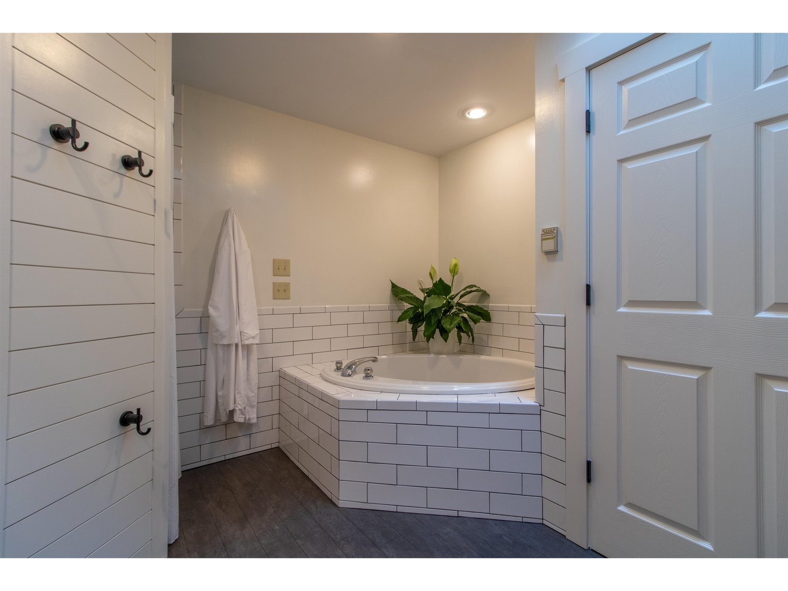 Vaulted ceiling with skylight and jetted soaking tub