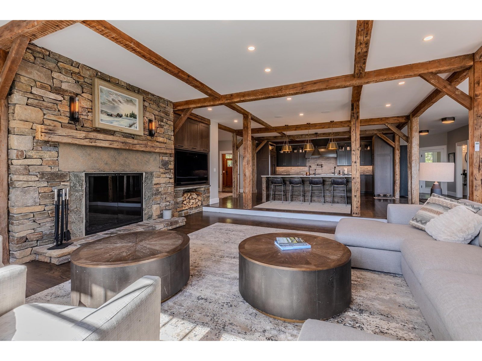Wood burning fireplace in living