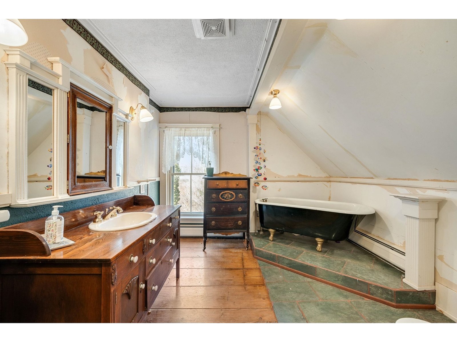 Full bathroom with tub and walk-in shower