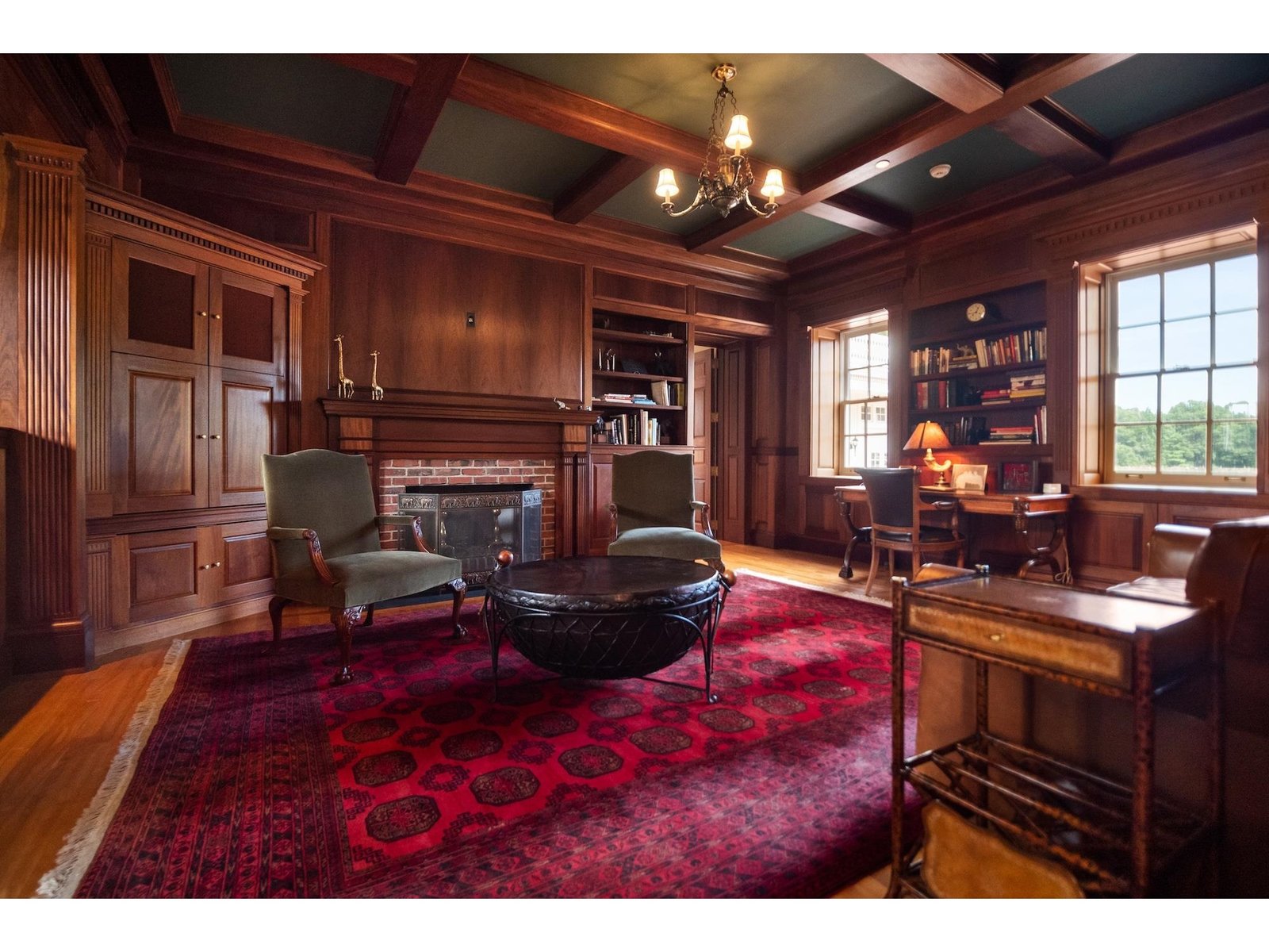 Library with custom wood paneling