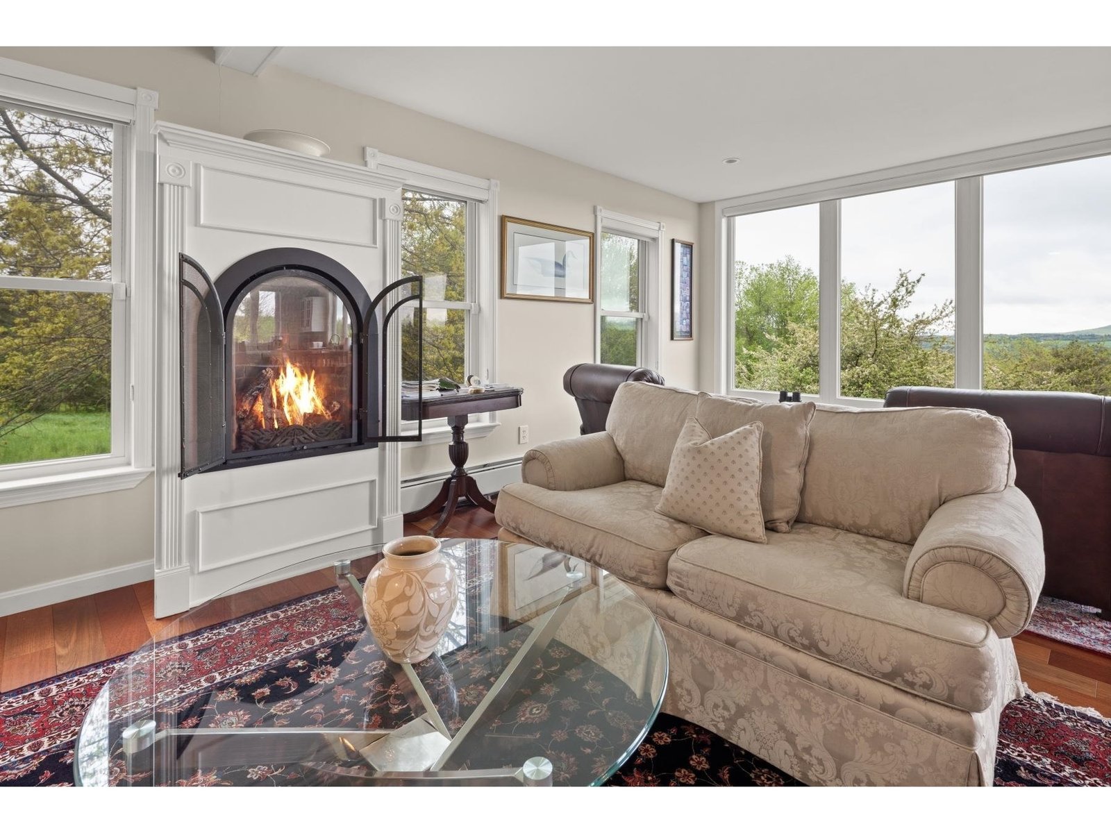 Enjoy the added warmth of this sleek fireplace