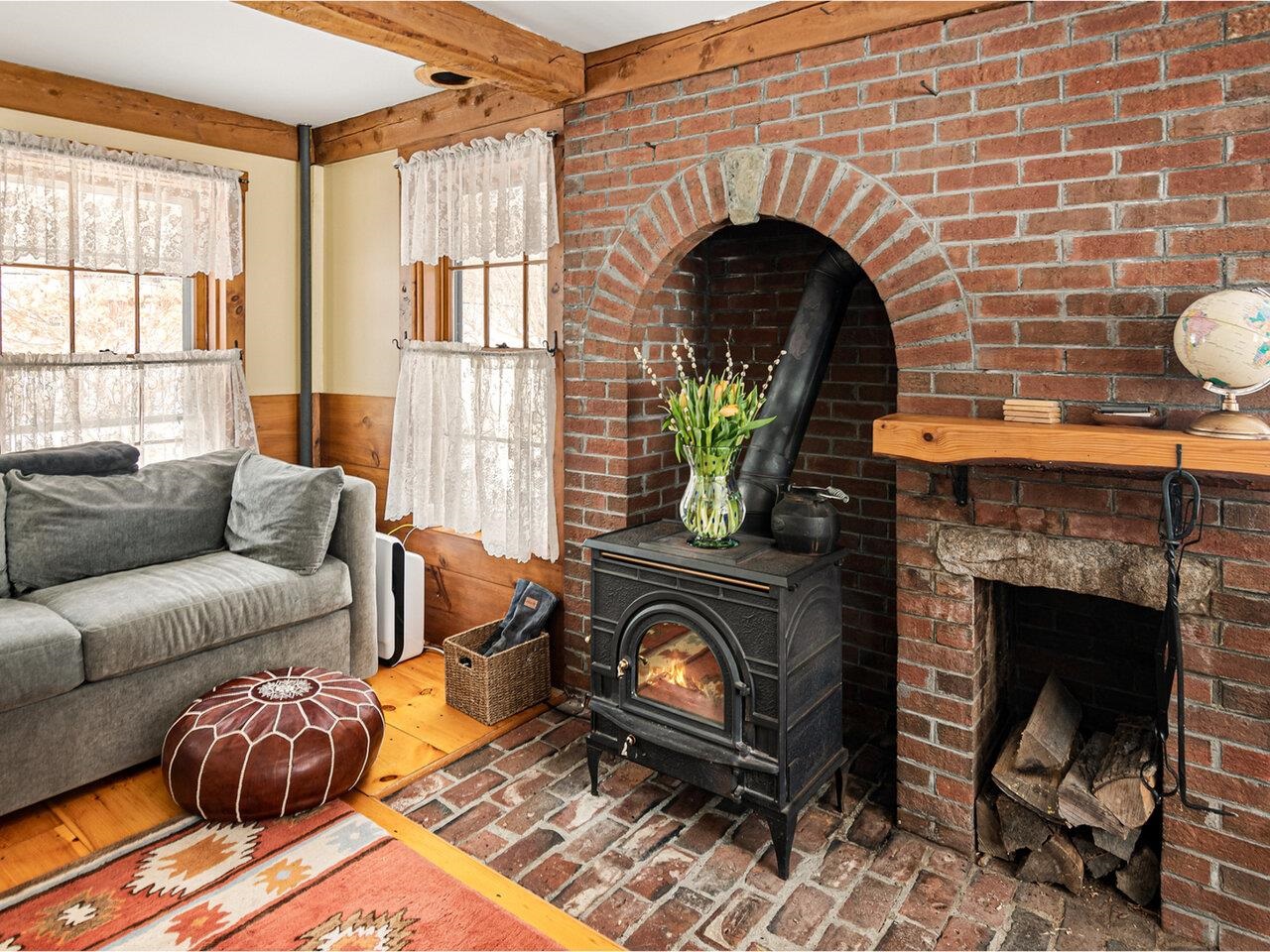 Brick hearth w/wood stove