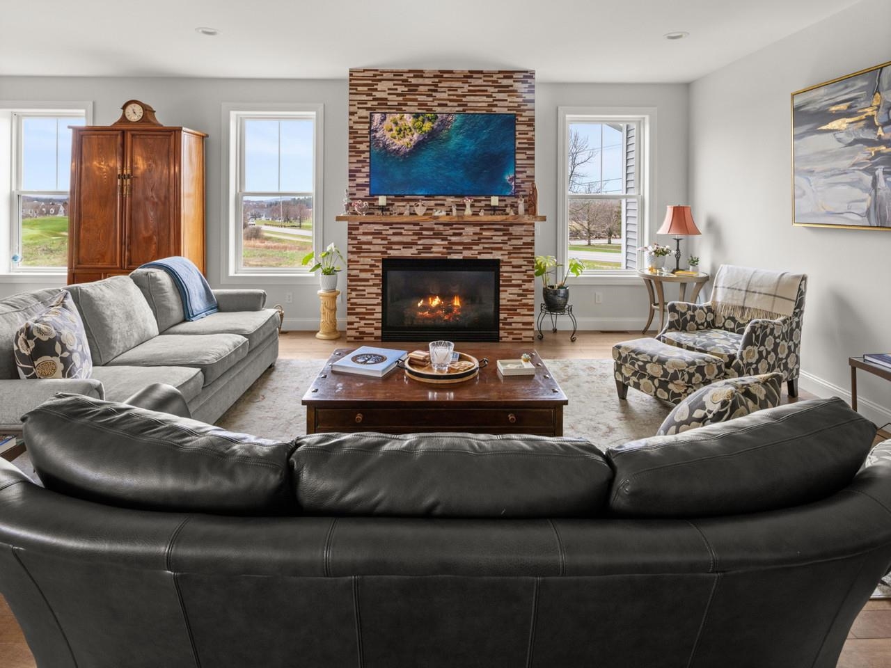 Anchored by gas fireplace