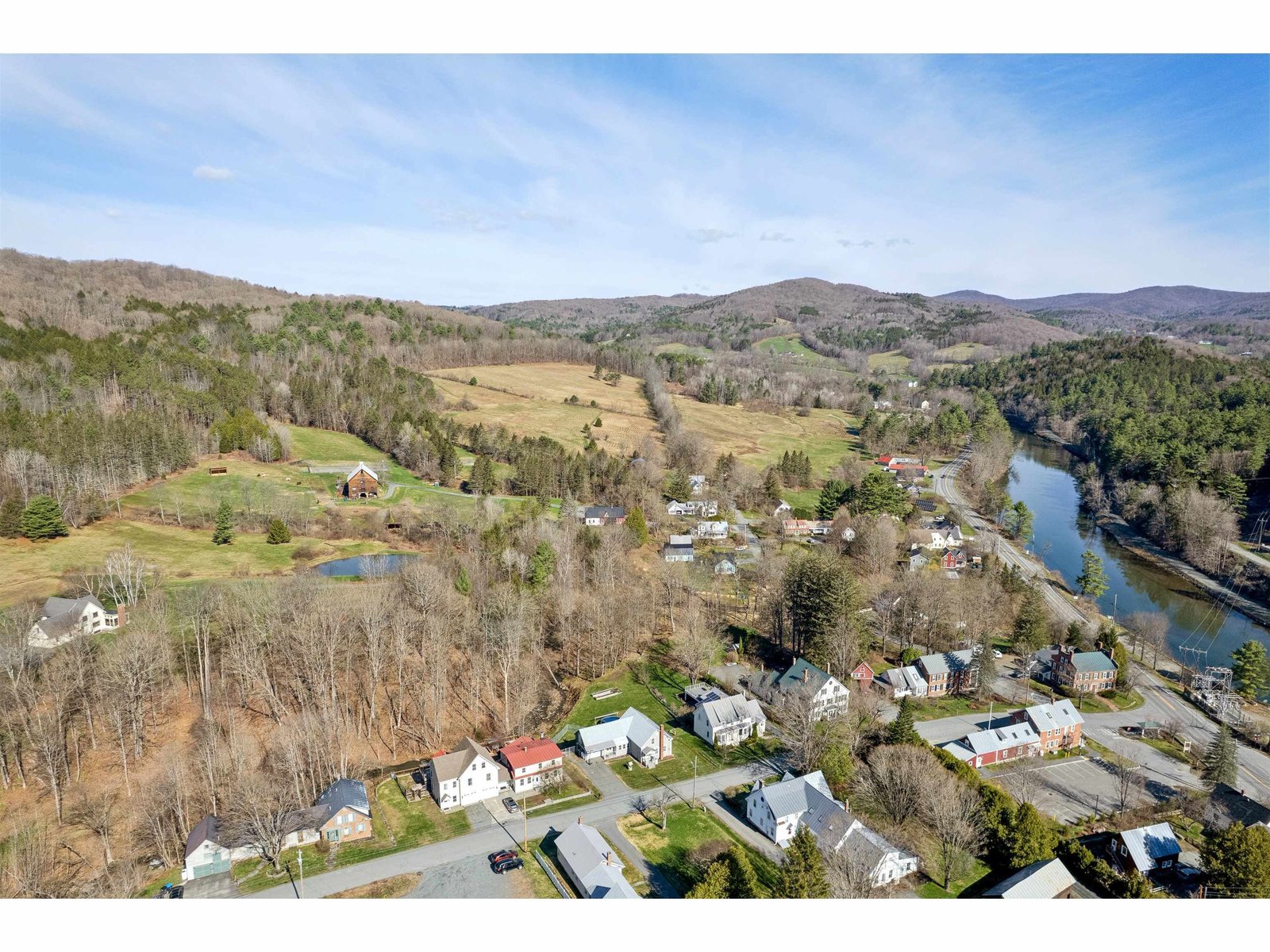 Aerial of 88 Happy Valley with Ottauquechee River