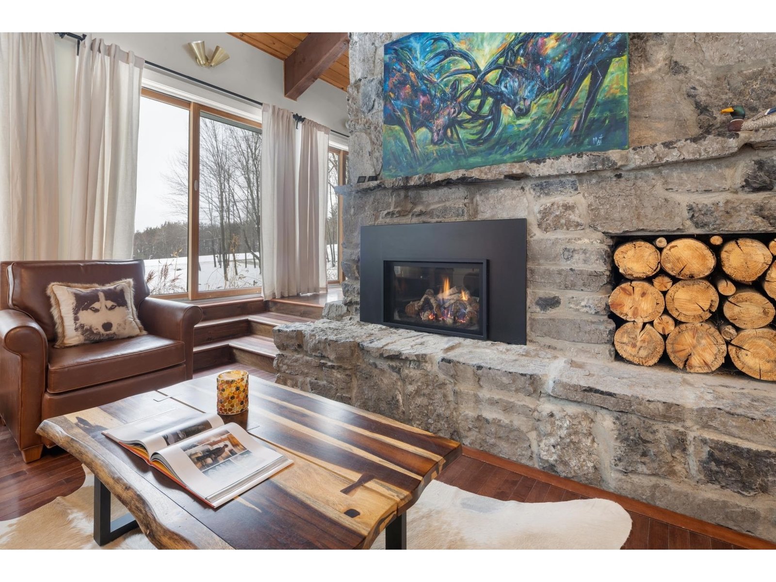 Additional seating area with another gas insert fireplace