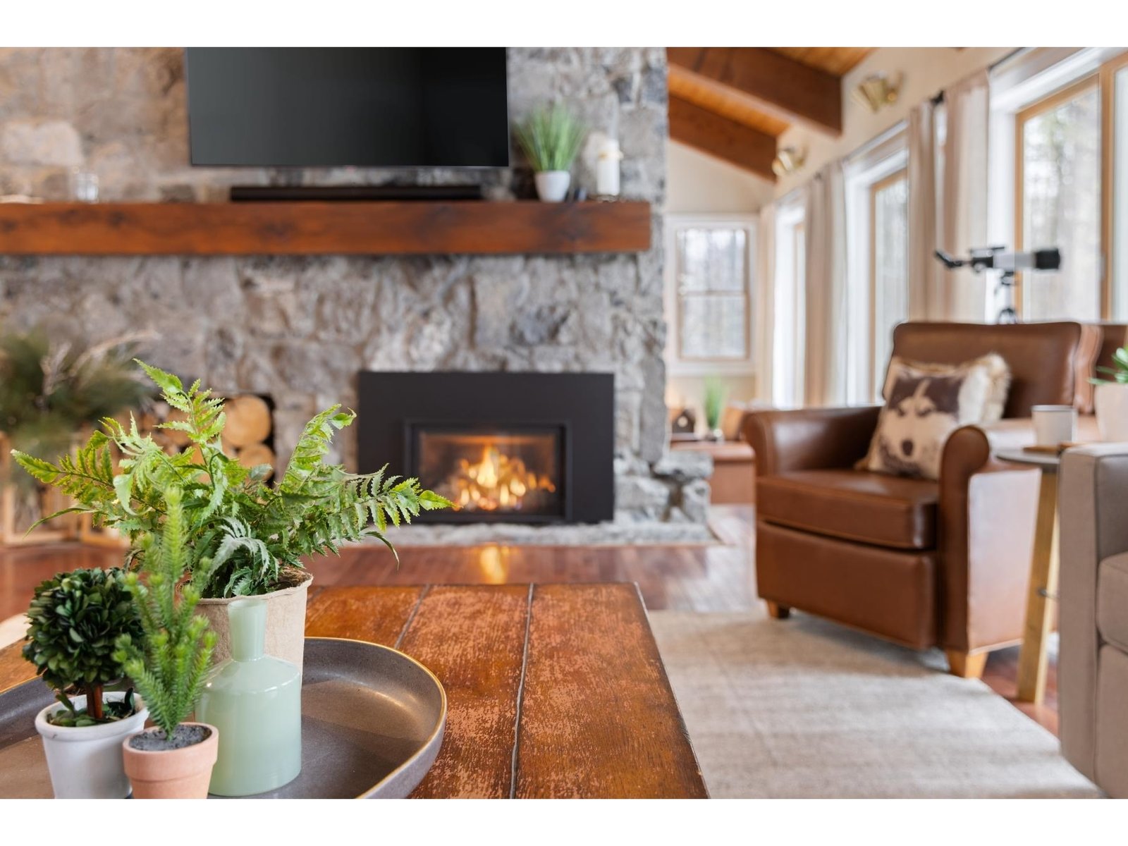 Stone gas insert fireplace