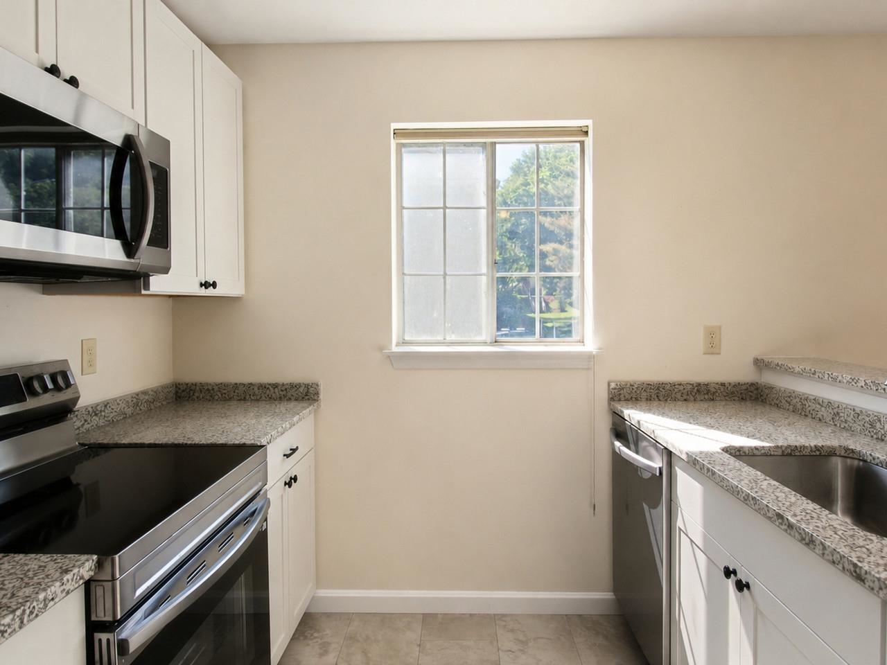 Galley Kitchen with Granite