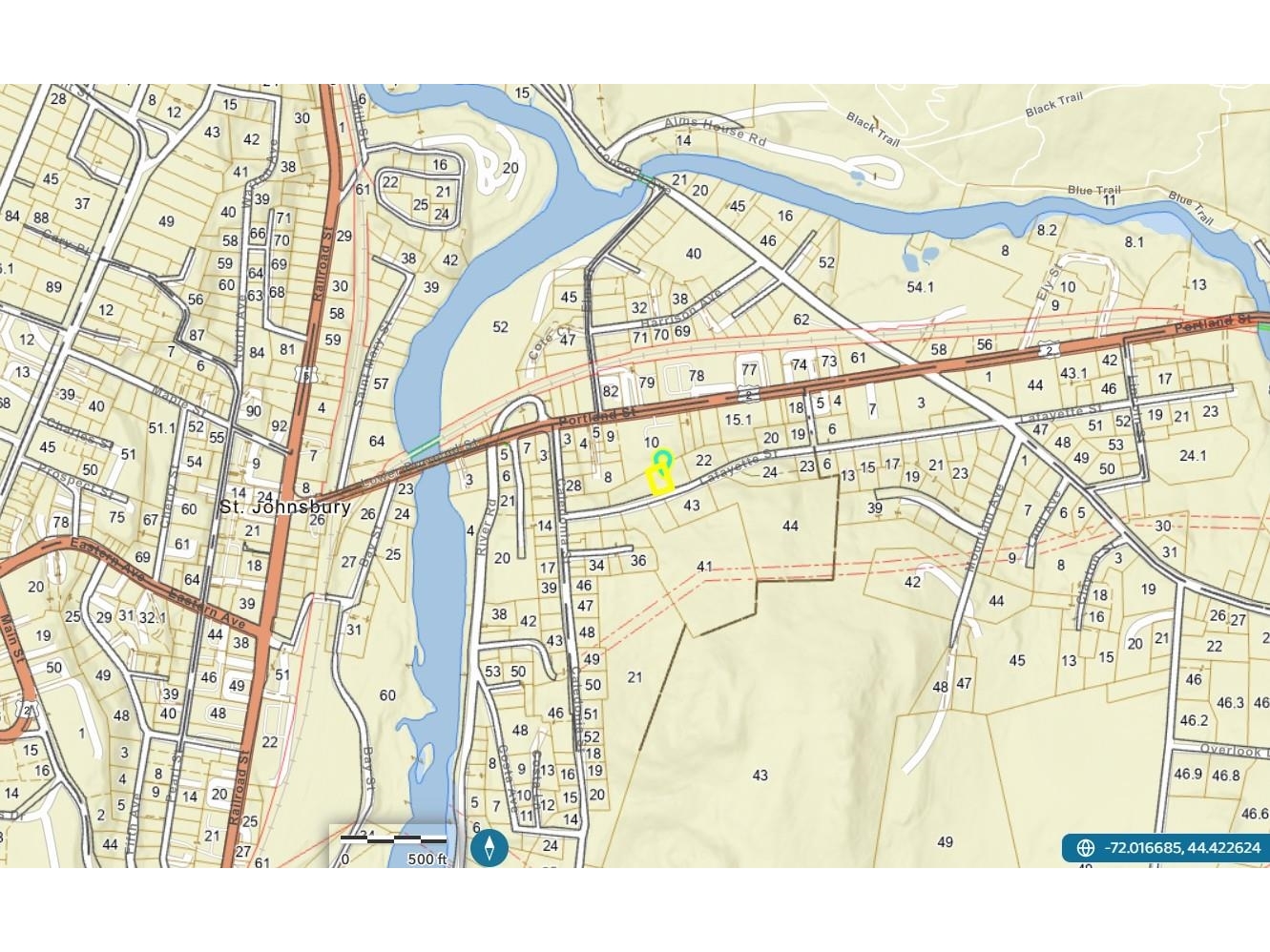 Expanded map showing location from Portland St