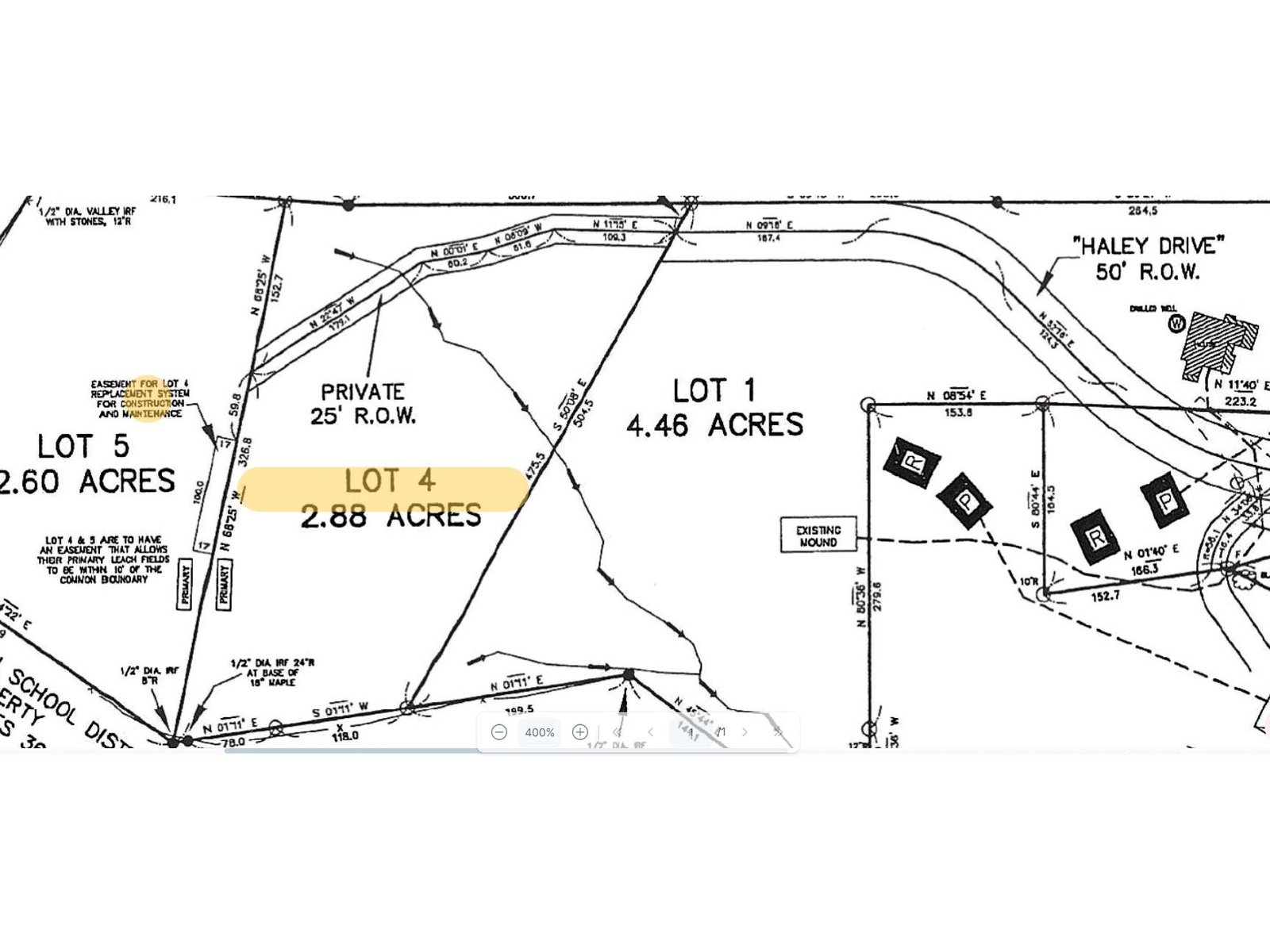 Snippet of subdivision plan that created Lot 4 on Haley Drive